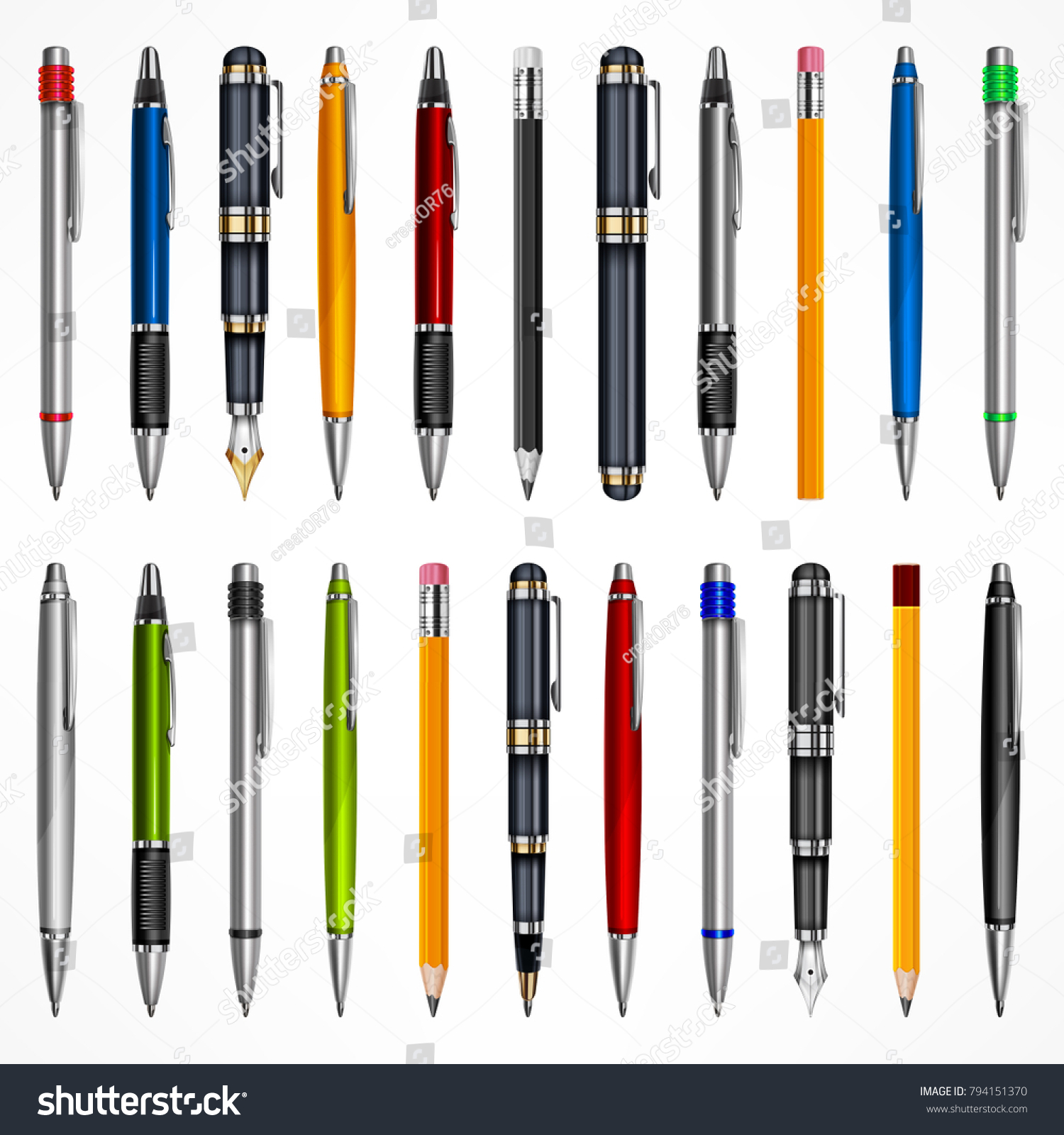 Set Pens Pencils Tools Writing Drawing Stock Vector (Royalty Free ...