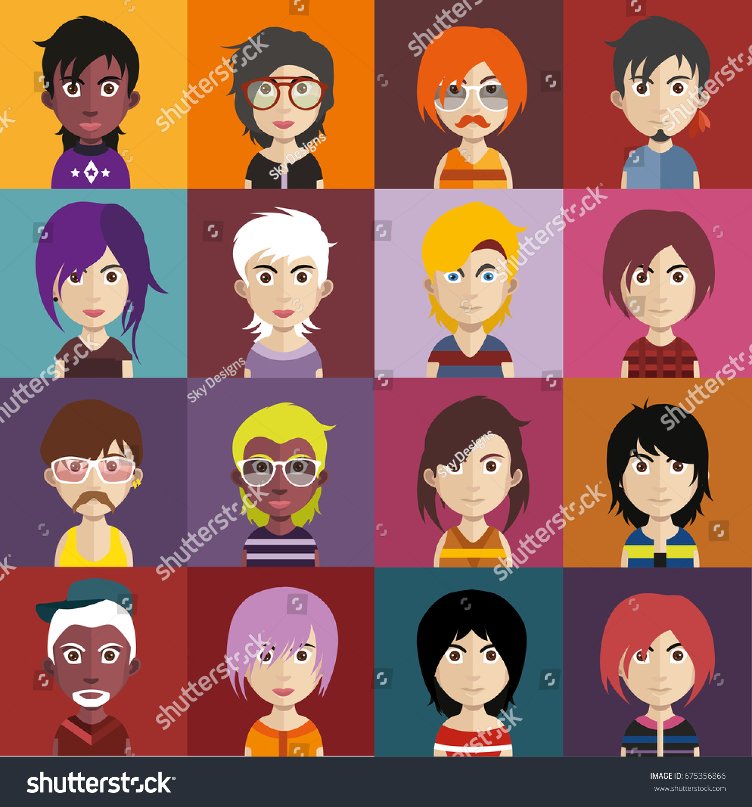 Set People Icons Faces Stock Vector (Royalty Free) 675356866