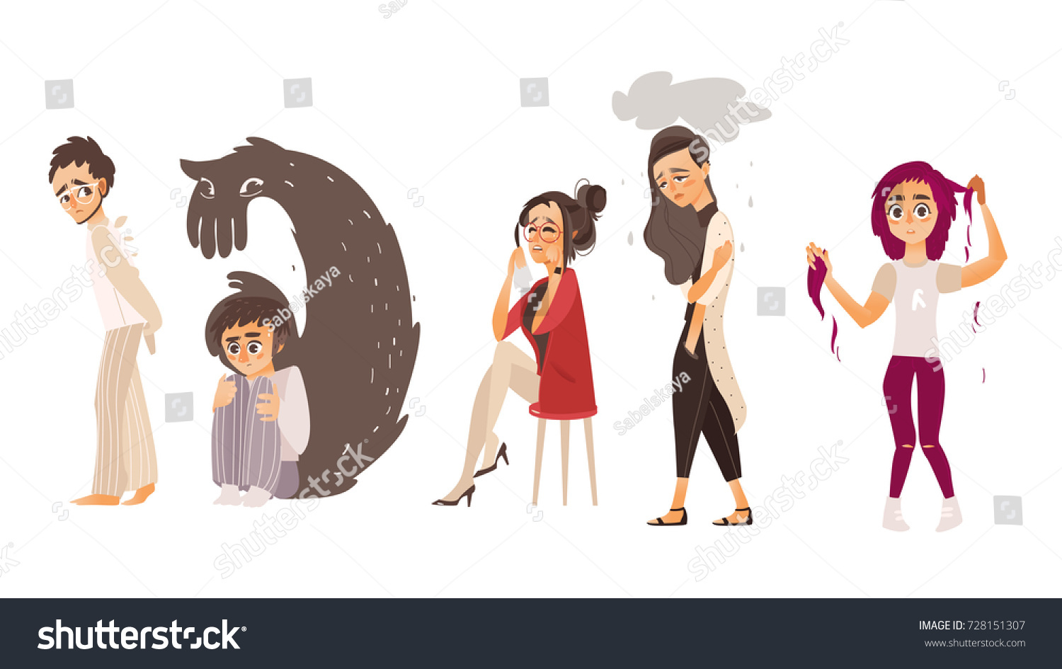 Set People Suffering Mental Disorder Illness Stock Vector Royalty Free