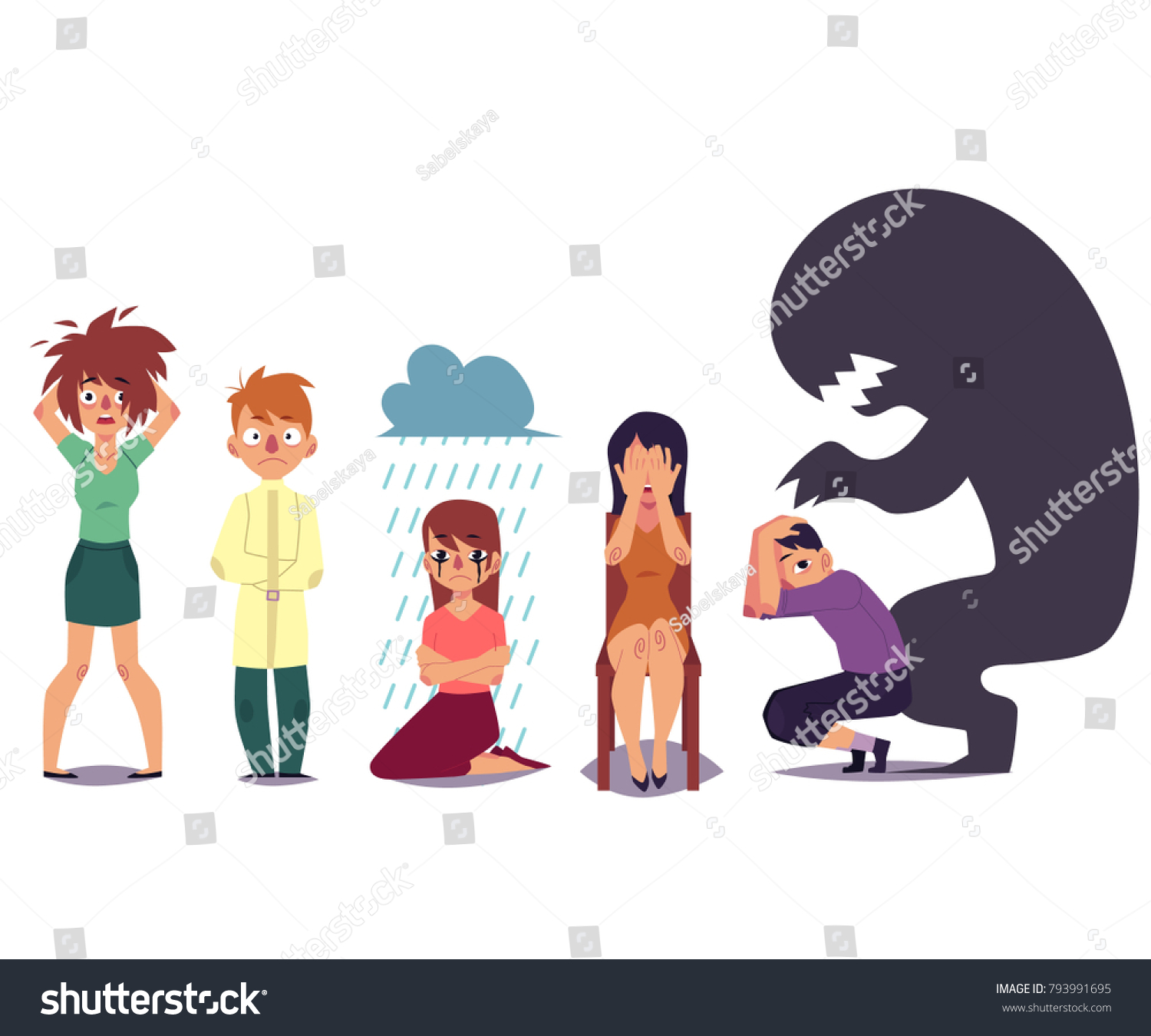 Set People Suffering Mental Disorder Illness Stock Vector Royalty Free