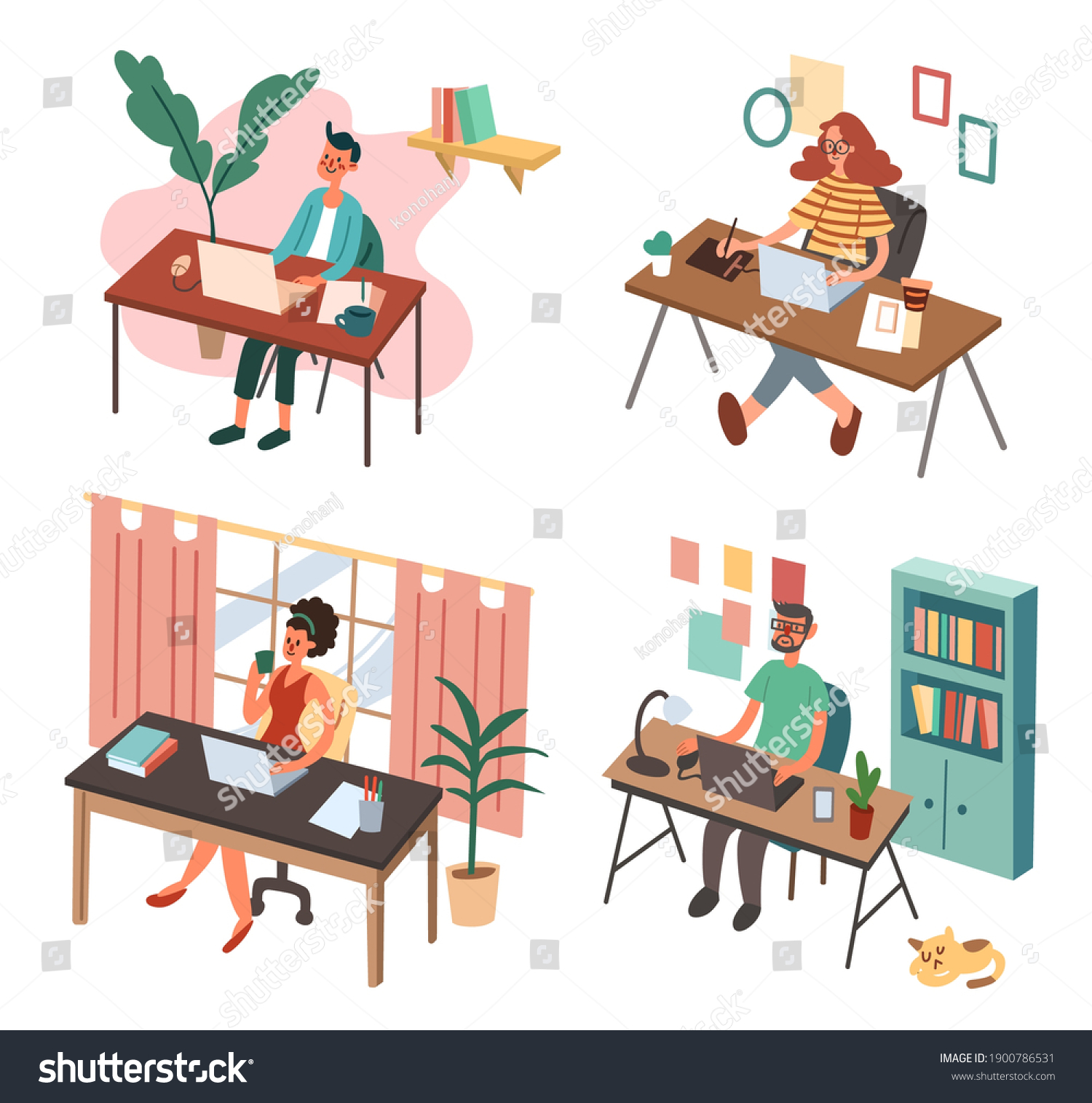 Set People Working Their Workplace Illustration Stock Vector (Royalty ...