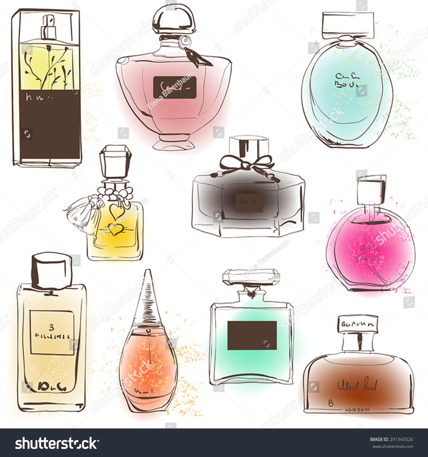 Set Of Perfumes Stock Vector Illustration 291343526 : Shutterstock