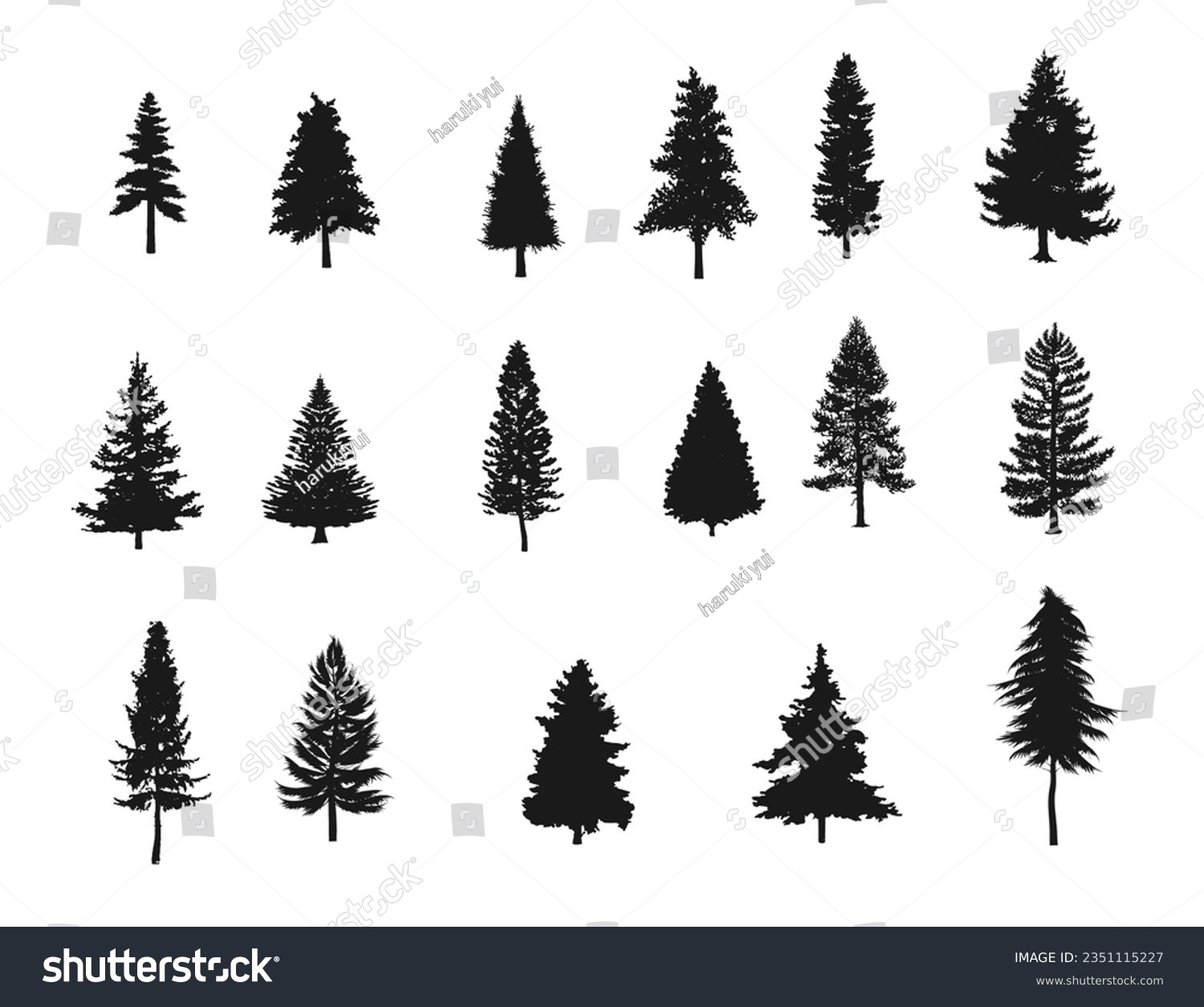 SVG of Set of pine tree silhouettes, fir forest tree svg