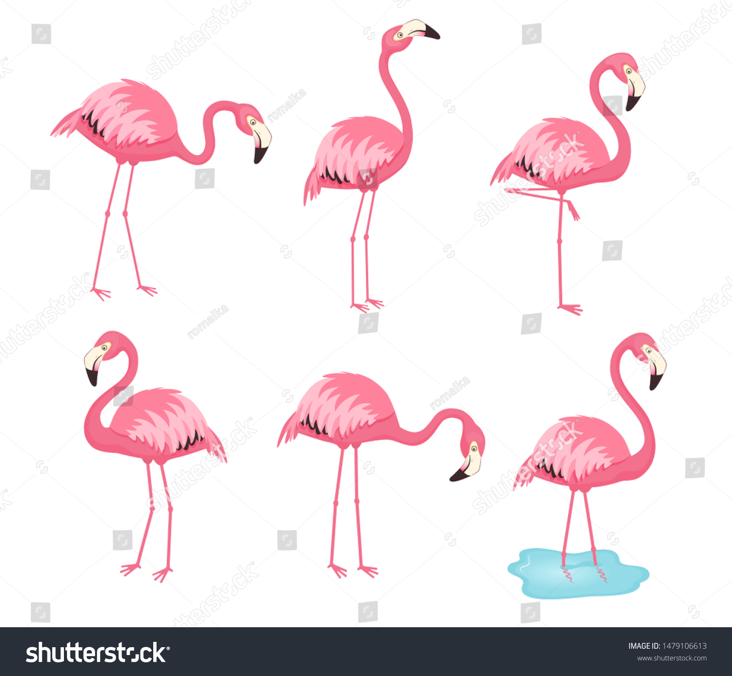 Set Pink Cartoon Flamingos Vector Illustration Stock Vector (Royalty ...