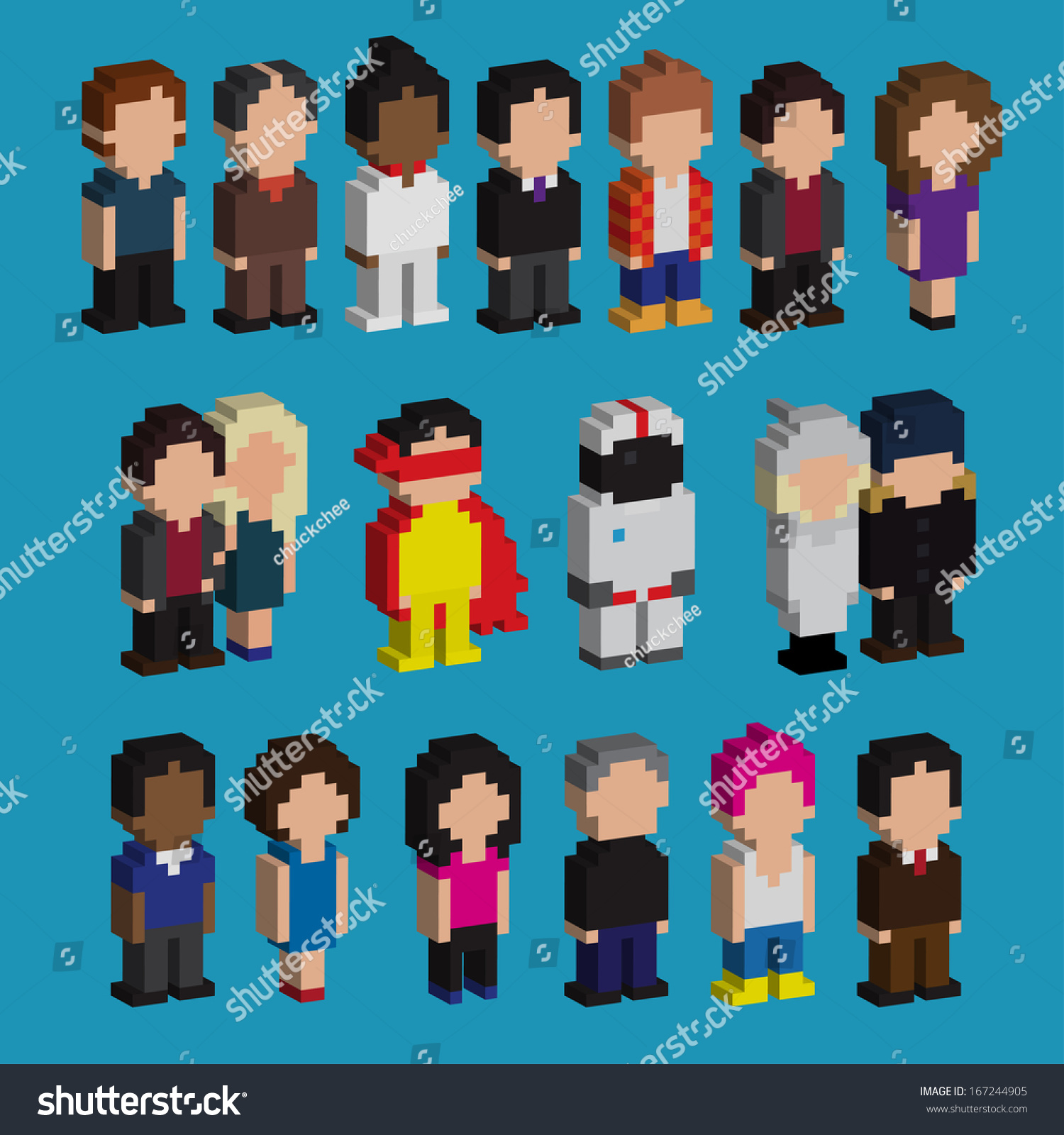 Set Pixel Art 3d People Icons Stock Vector (Royalty Free) 167244905