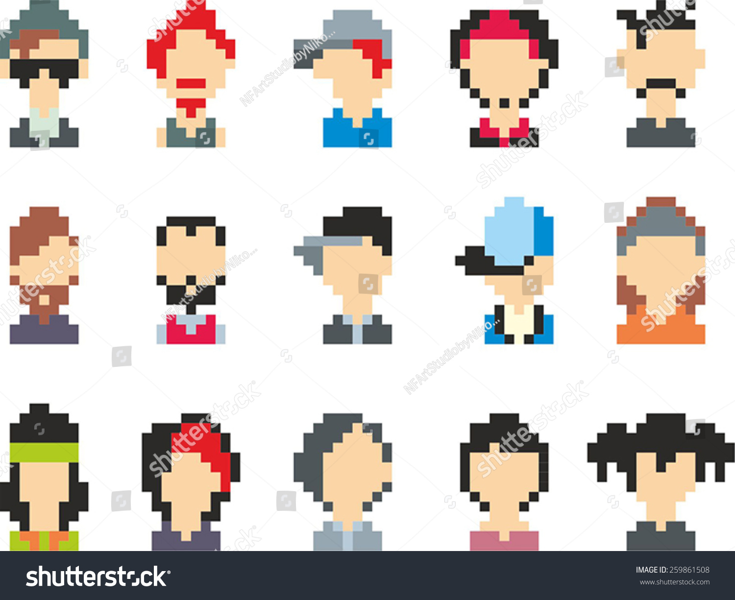 Set Pixel Art People Icons Stock Vector (Royalty Free) 259861508