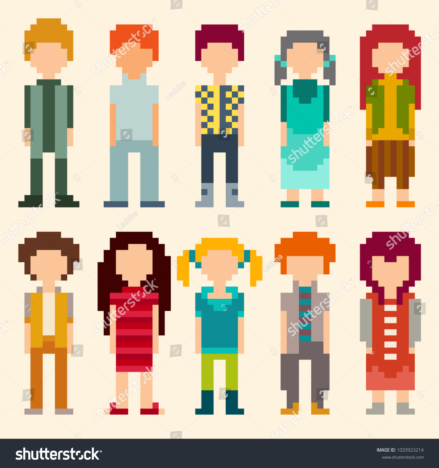 Set Pixel Art Style Characters Men Stock Vector (Royalty Free) 1033923214