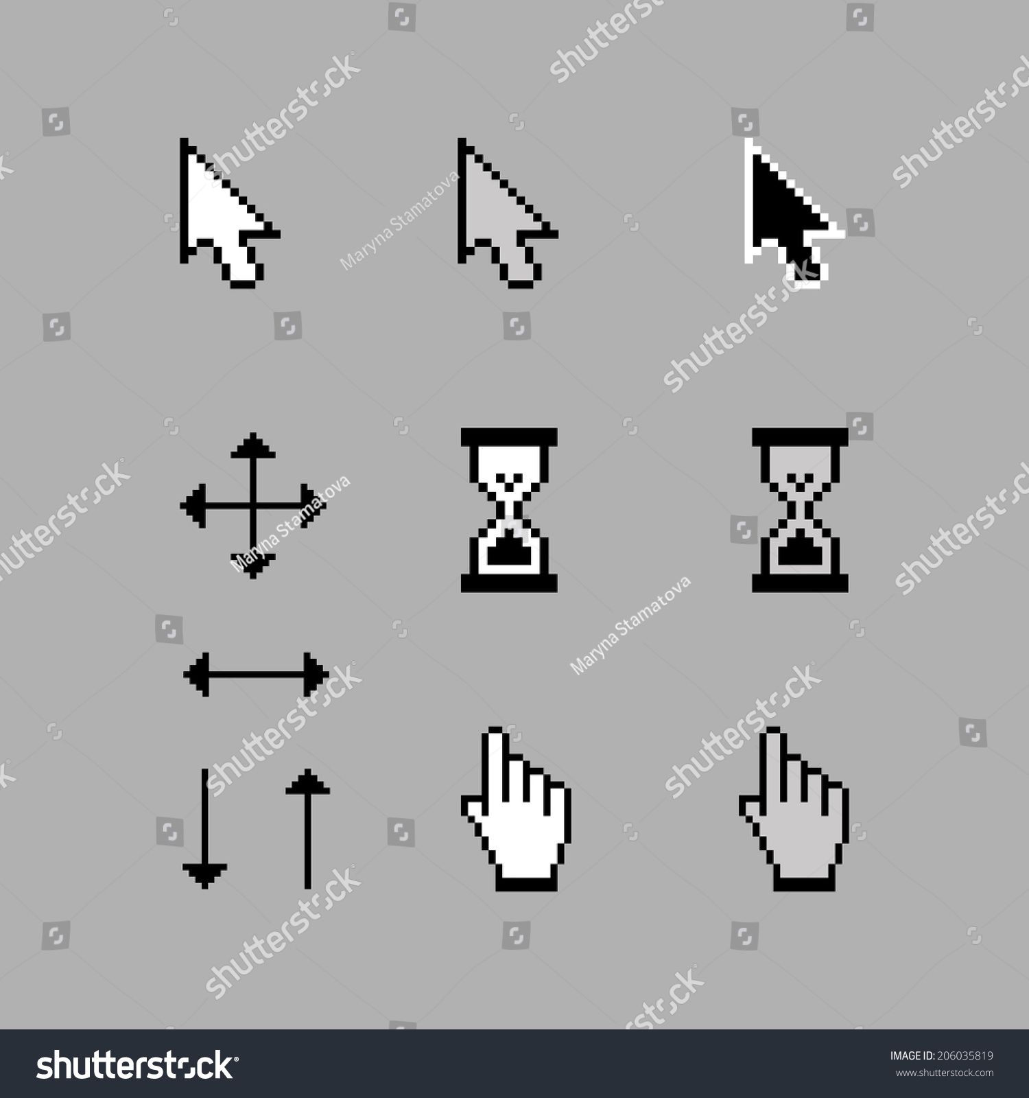 Set Pixel Cursors Icons Hand Hourglass Stock Vector Royalty Free 206035819 8116