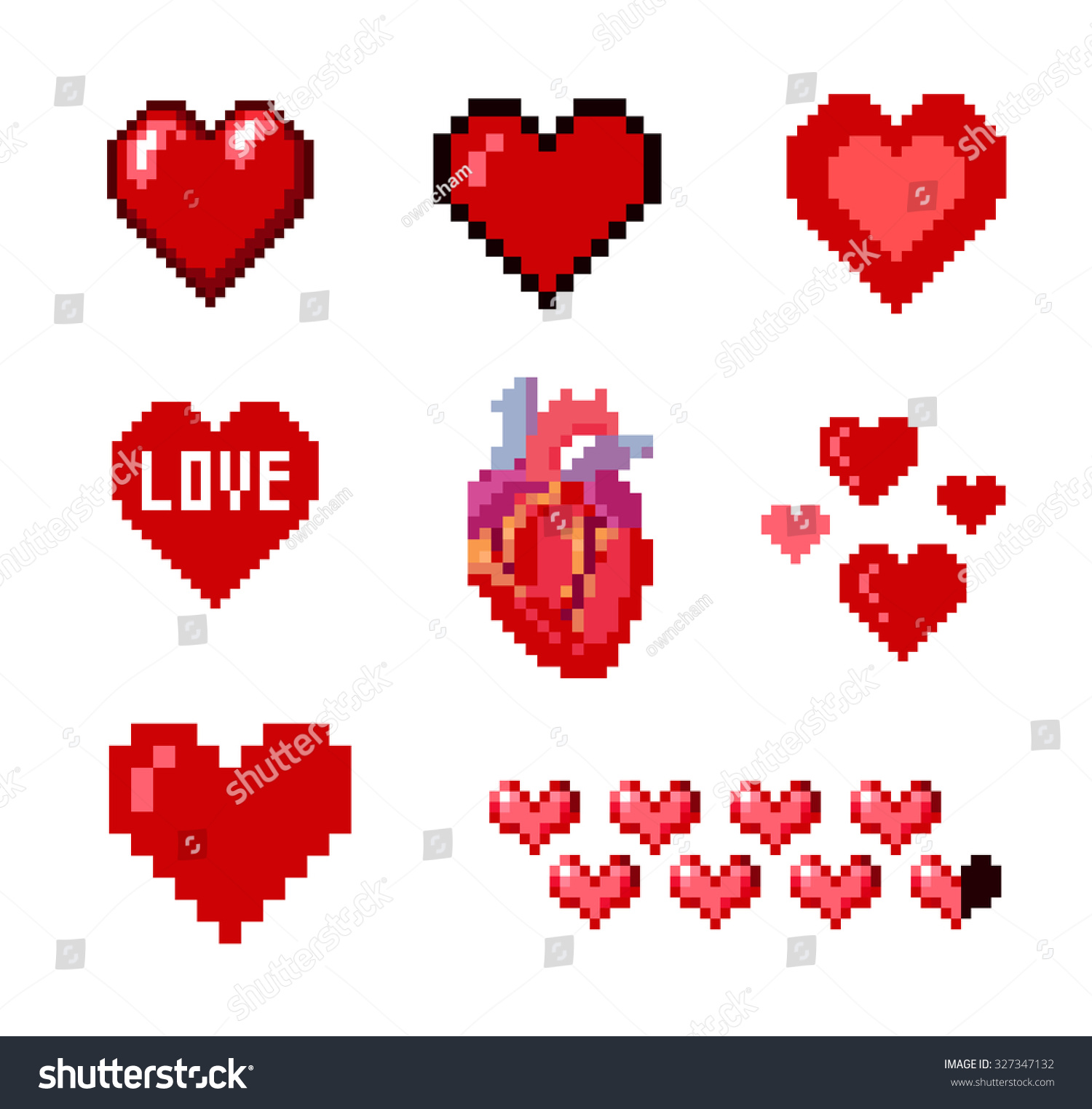 Set Of Pixel Hearts Stock Vector Illustration 327347132 : Shutterstock