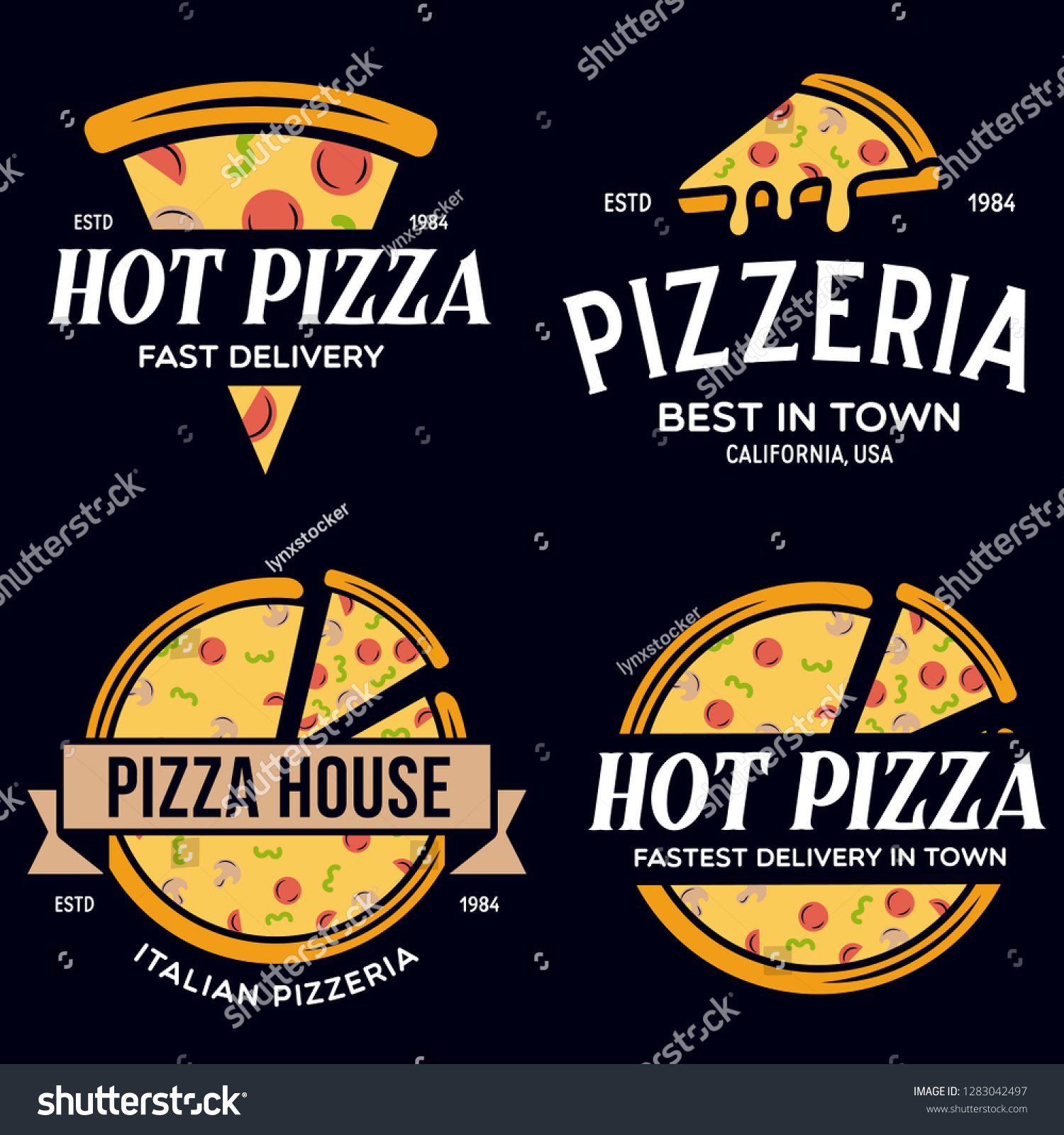 Set Pizza Logo Badges Banners Emblems Stock Vector (Royalty Free ...