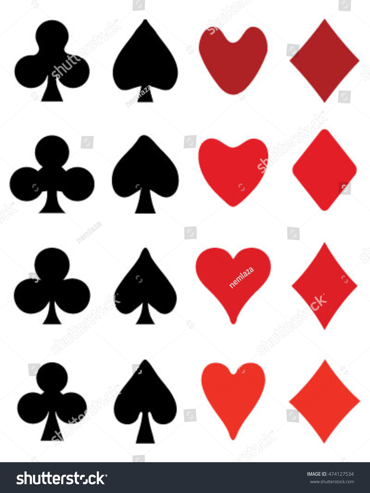 Set Playing Card Symbols On White Stock Vector 474127534 - Shutterstock