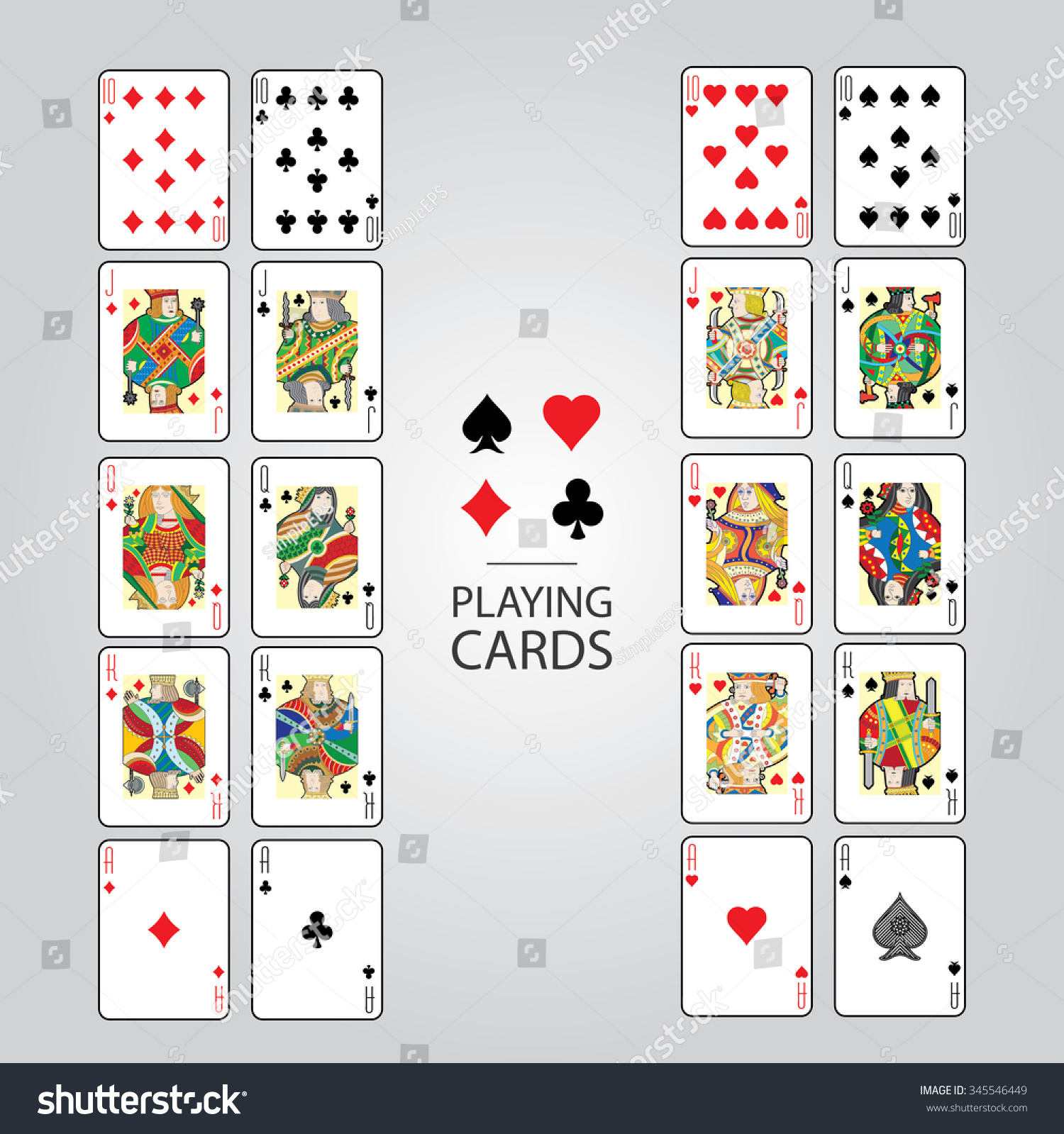 Set Playing Cards Vector Ten Jack Stock Vector 345546449 - Shutterstock