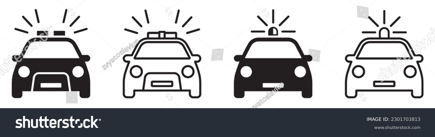 SVG of Set of police cars icons. Patrol car, siren light, sheriff car, emergency flashing siren, police. Vector illustration. svg