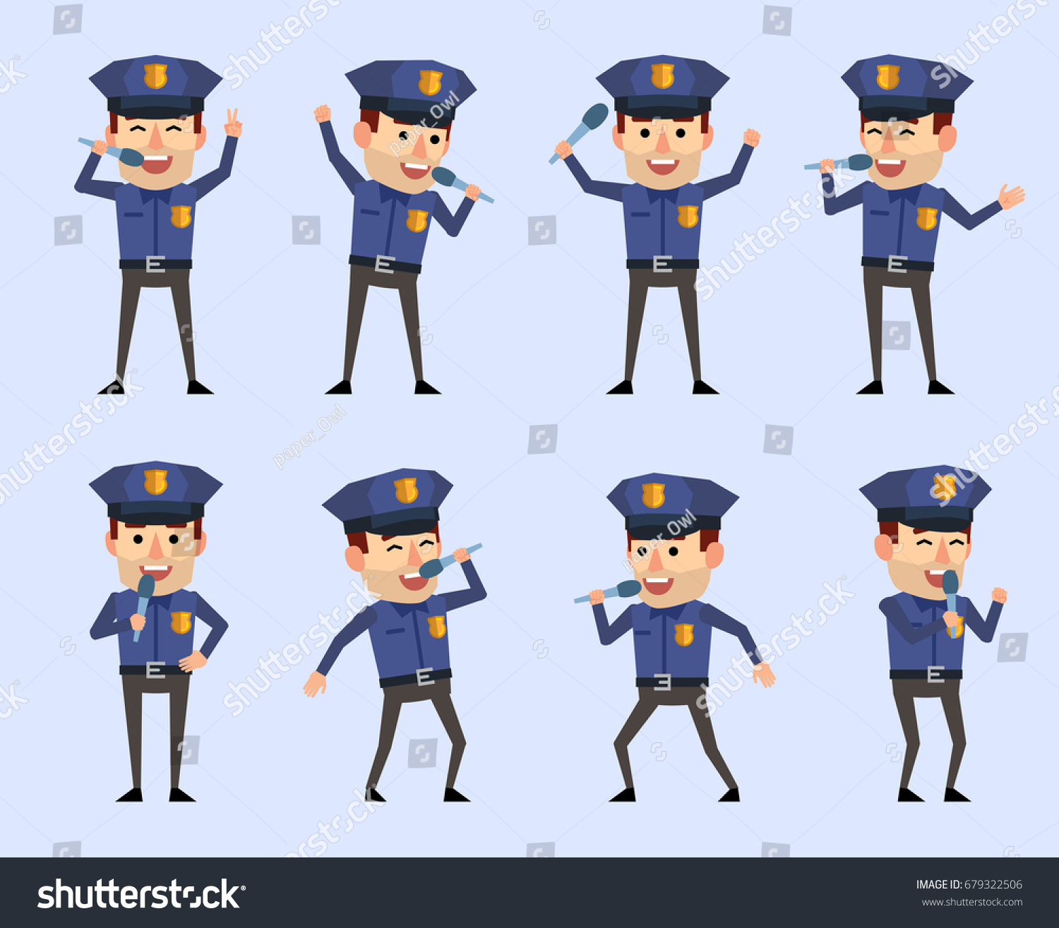 Set Policeman Characters Holding Microphone Singing Stock Vector ...