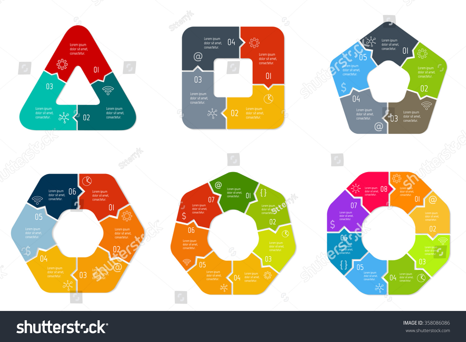 Set Polygonal Puzzle Infographic Diagrams Vector Vetor Stock Livre De Direitos 358086086 0091