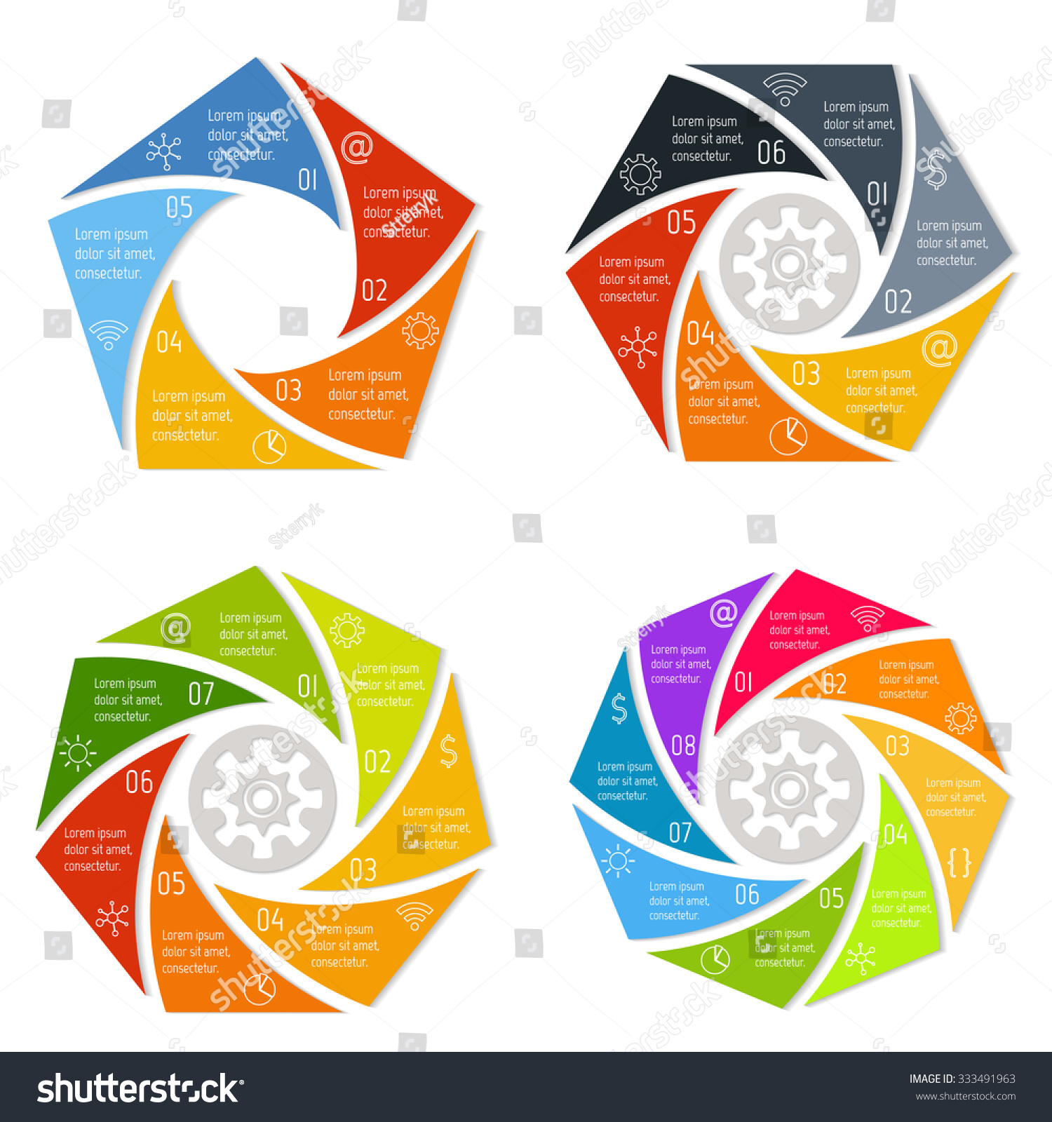 Set Polygonal Spiral Infographic Diagrams Circular Stock Vector ...