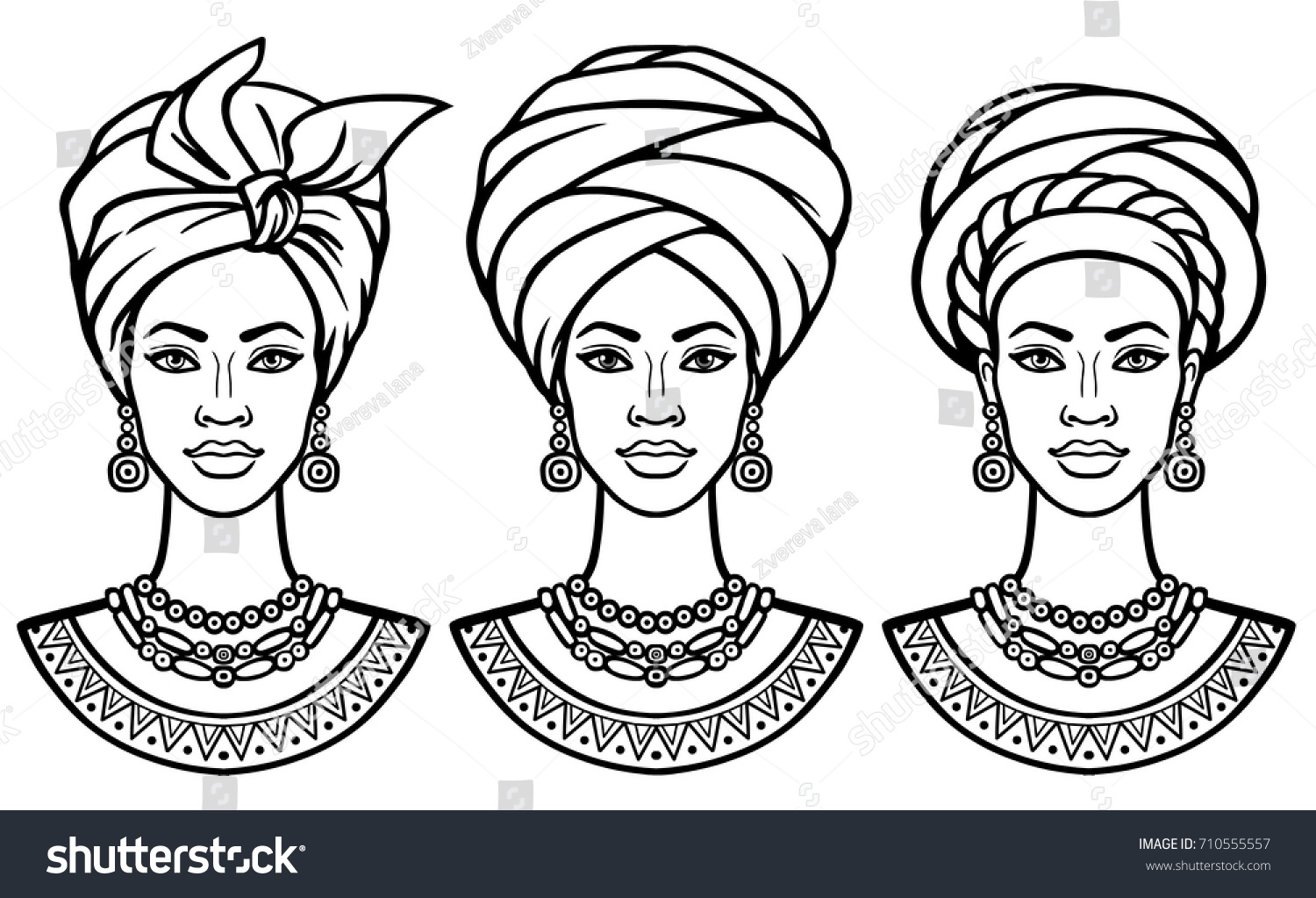 Set Portraits African Women Various Turbans Stock Vector Royalty Free