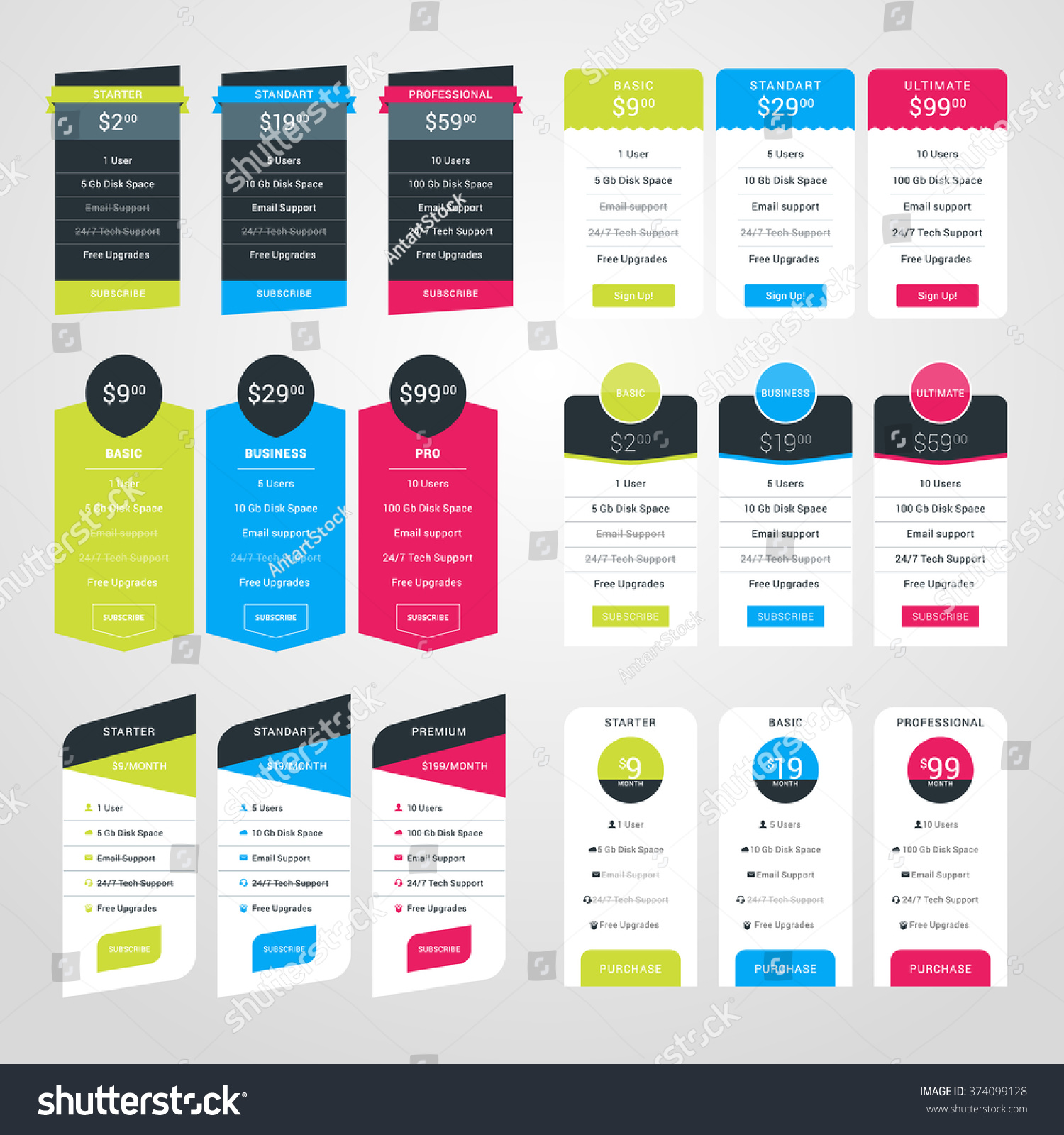 set pricing table design templates websites のベクター画像素材