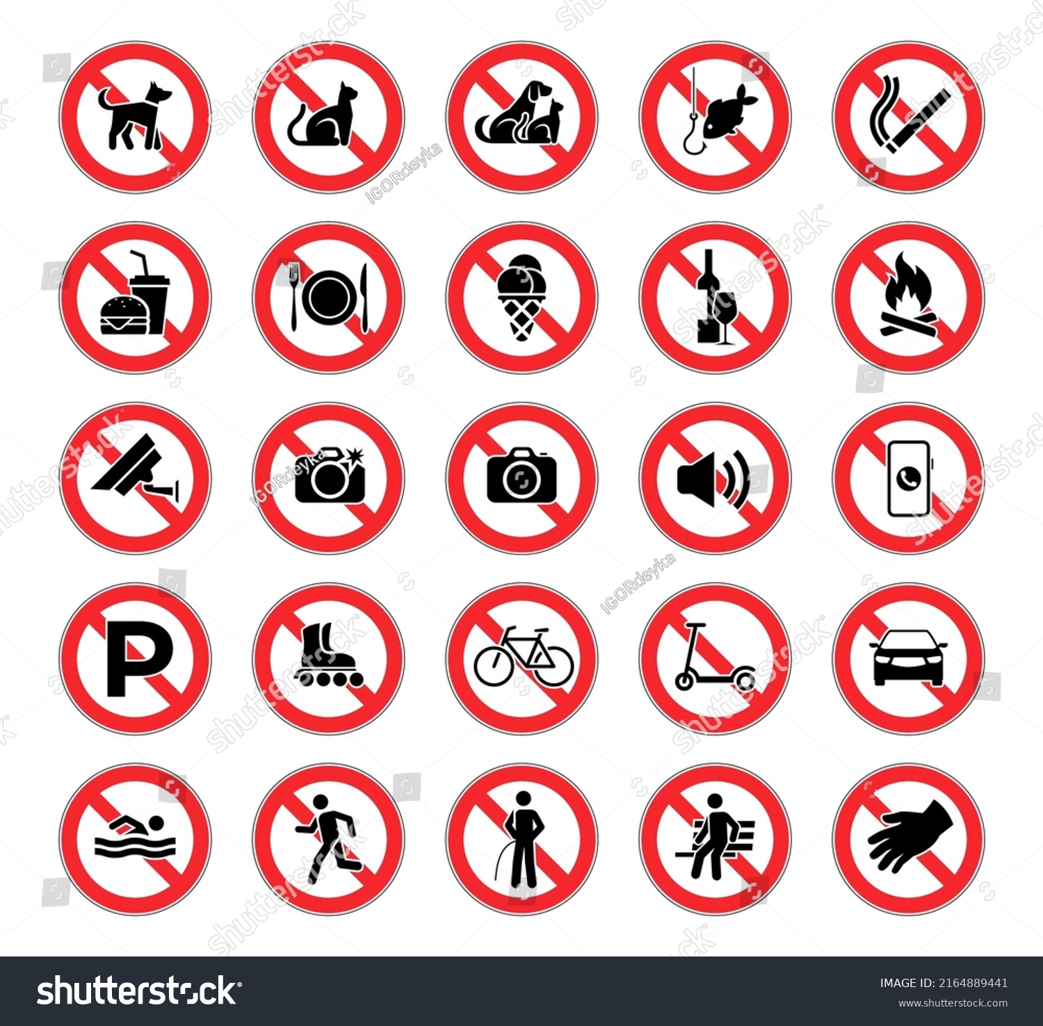 Set Prohibition Icons Prohibition Warning Red Stock Vector (Royalty ...