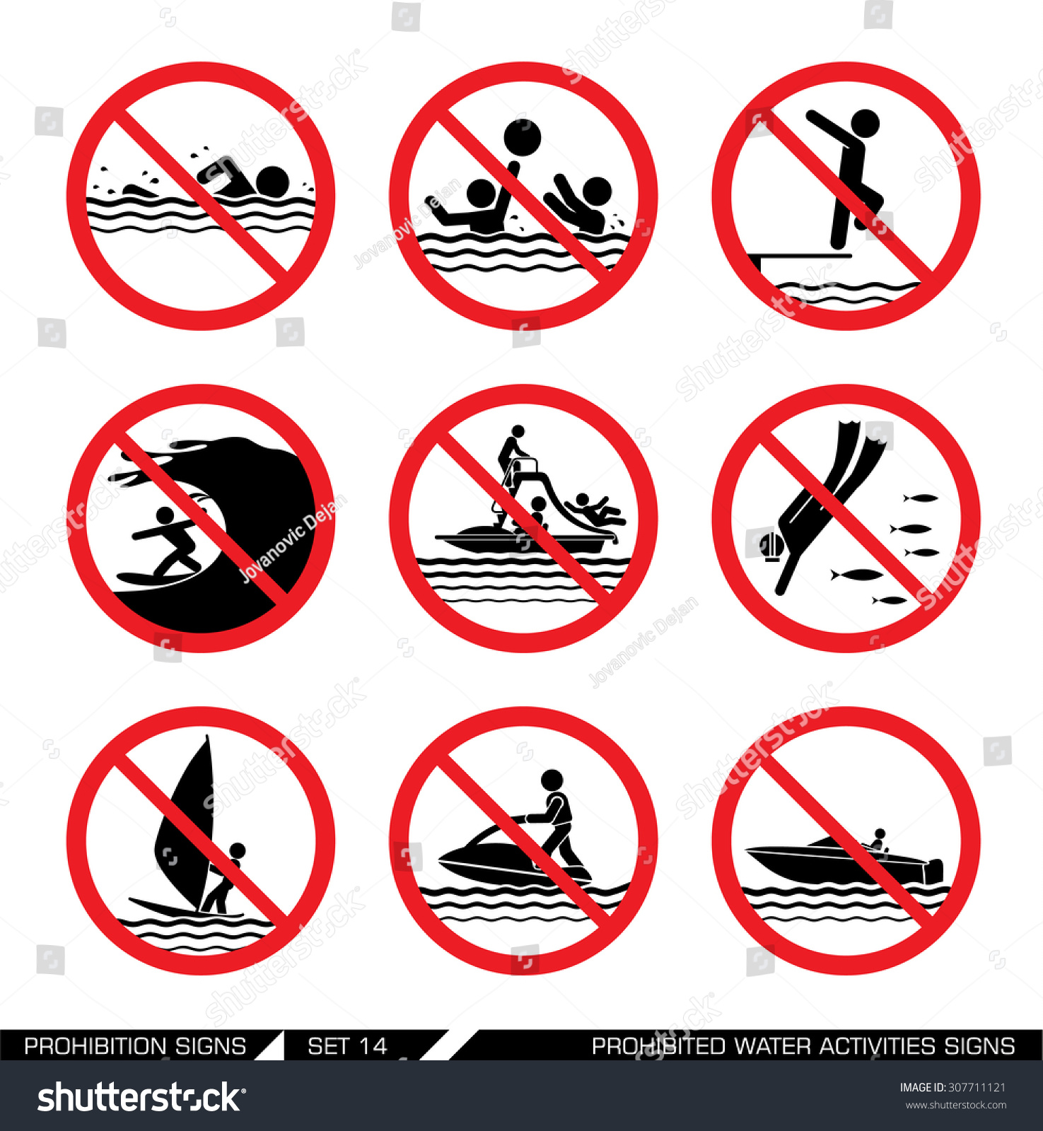 Set Prohibition Signs Water Activities Collection Stock Vector ...