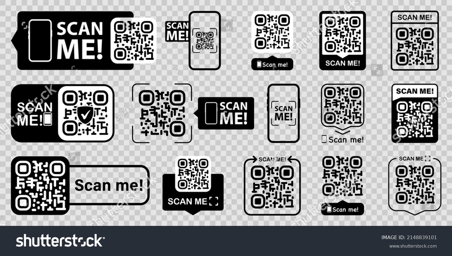 Set Qr Codes Scan Me Inscription Stock Vector (Royalty Free) 2148839101 ...