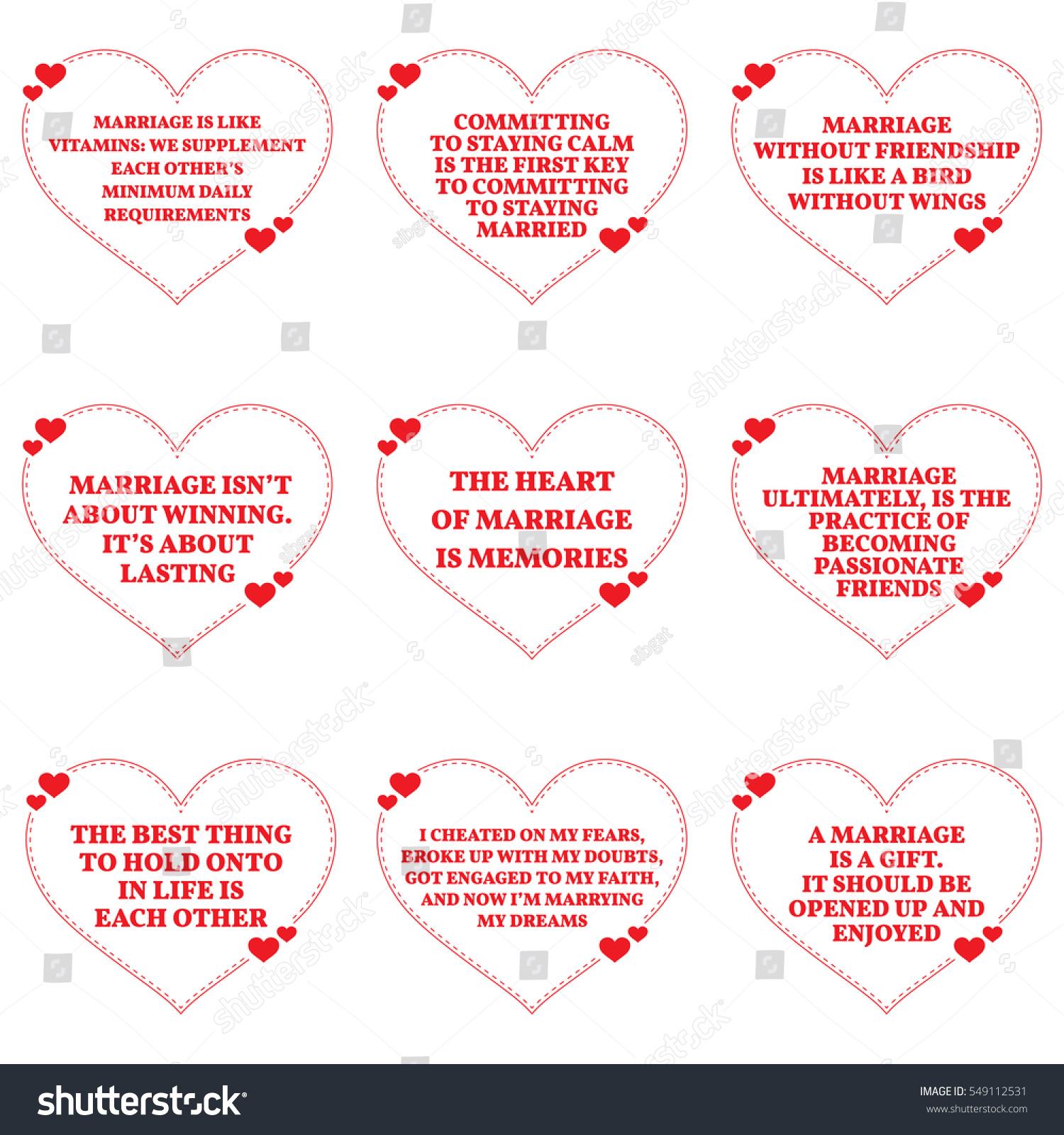 Set of quotes about love and marriage over white background Simple heart shape design