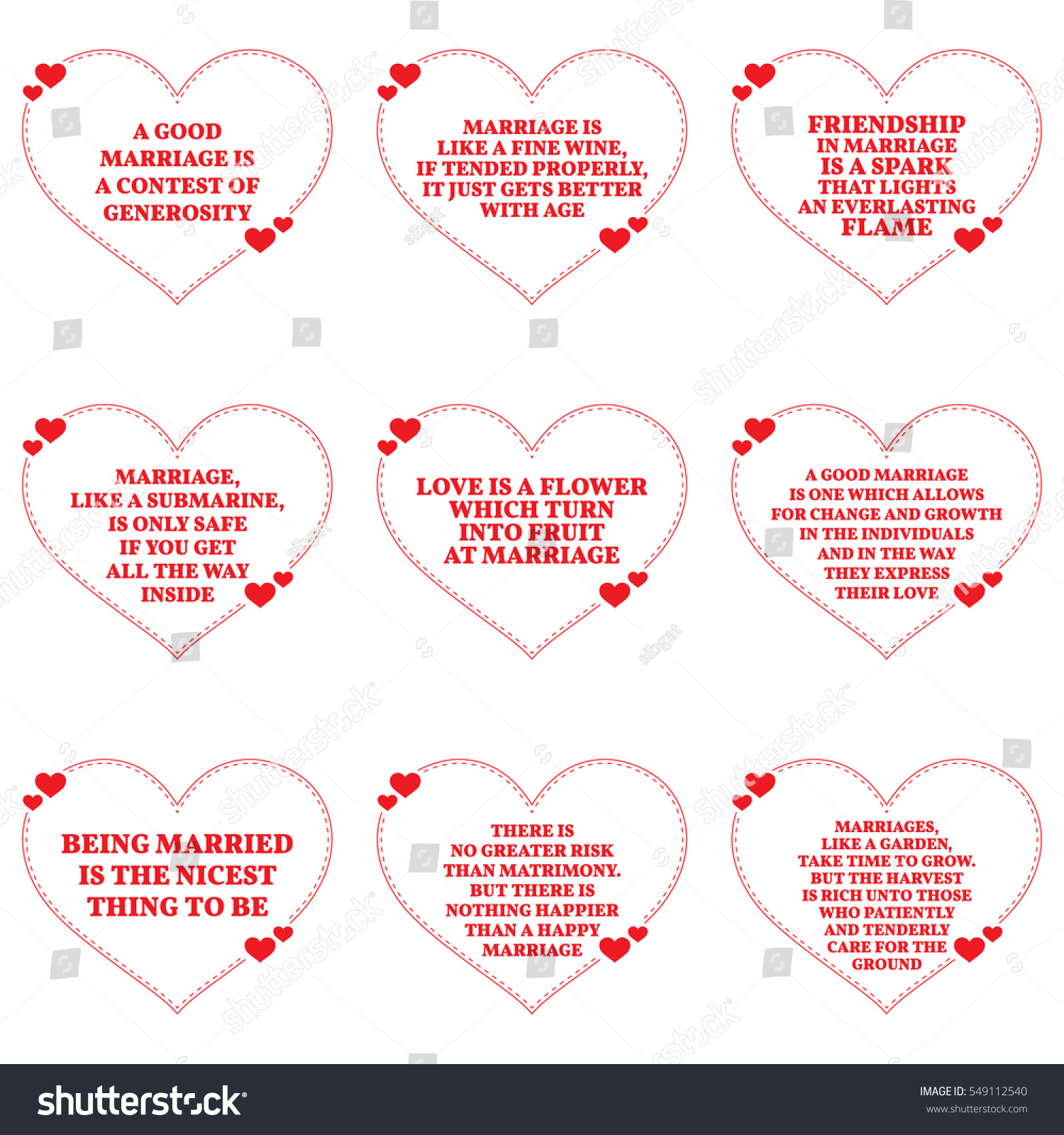 Set of quotes about love and marriage over white background Simple heart shape design