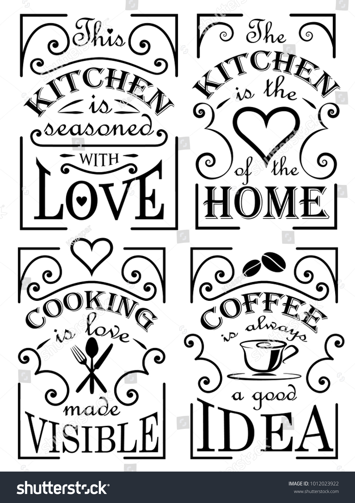 Set Quotes Designed Kitchen Wall Other Stock Vector Royalty Free   Stock Vector Set Of Quotes Designed For The Kitchen Wall Or Other Places To Dine Or Have A Cup Of Coffee 1012023922 