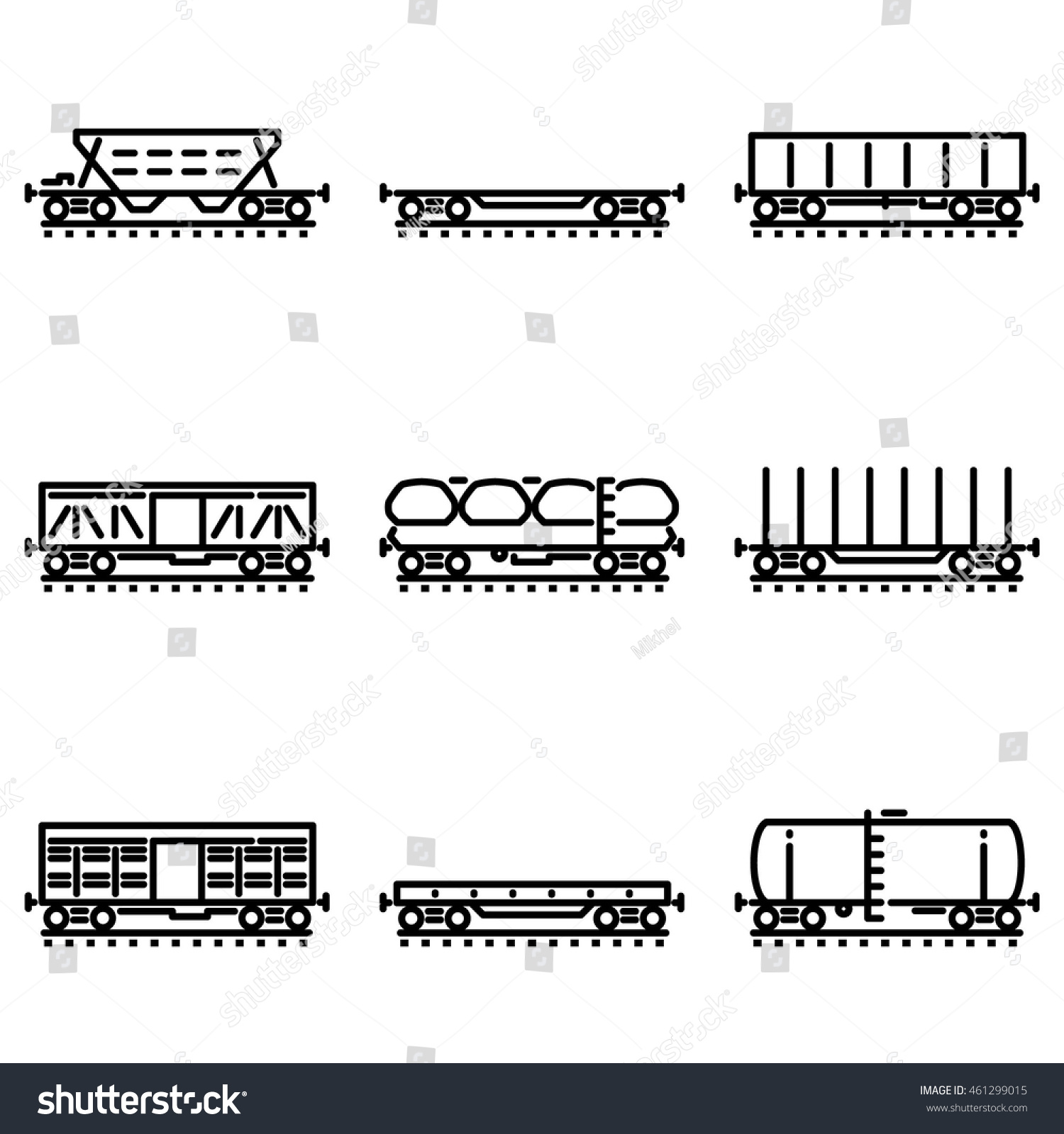 Set Rail Car Flat Line Icons Stock Vector (Royalty Free) 461299015 ...