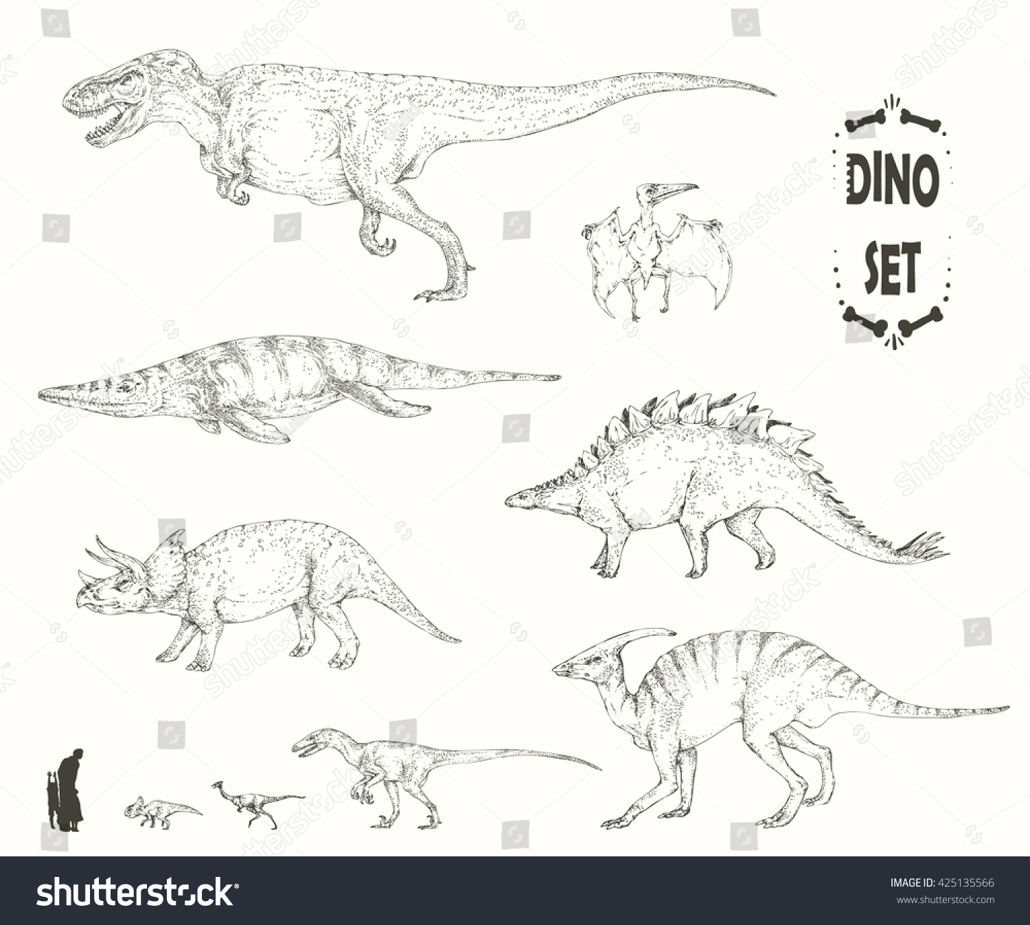 Uncategorized Sketches Of Dinosaurs set realistic sketches dinosaurs fossils hand stock vector of and drawn illustration silhouettes of