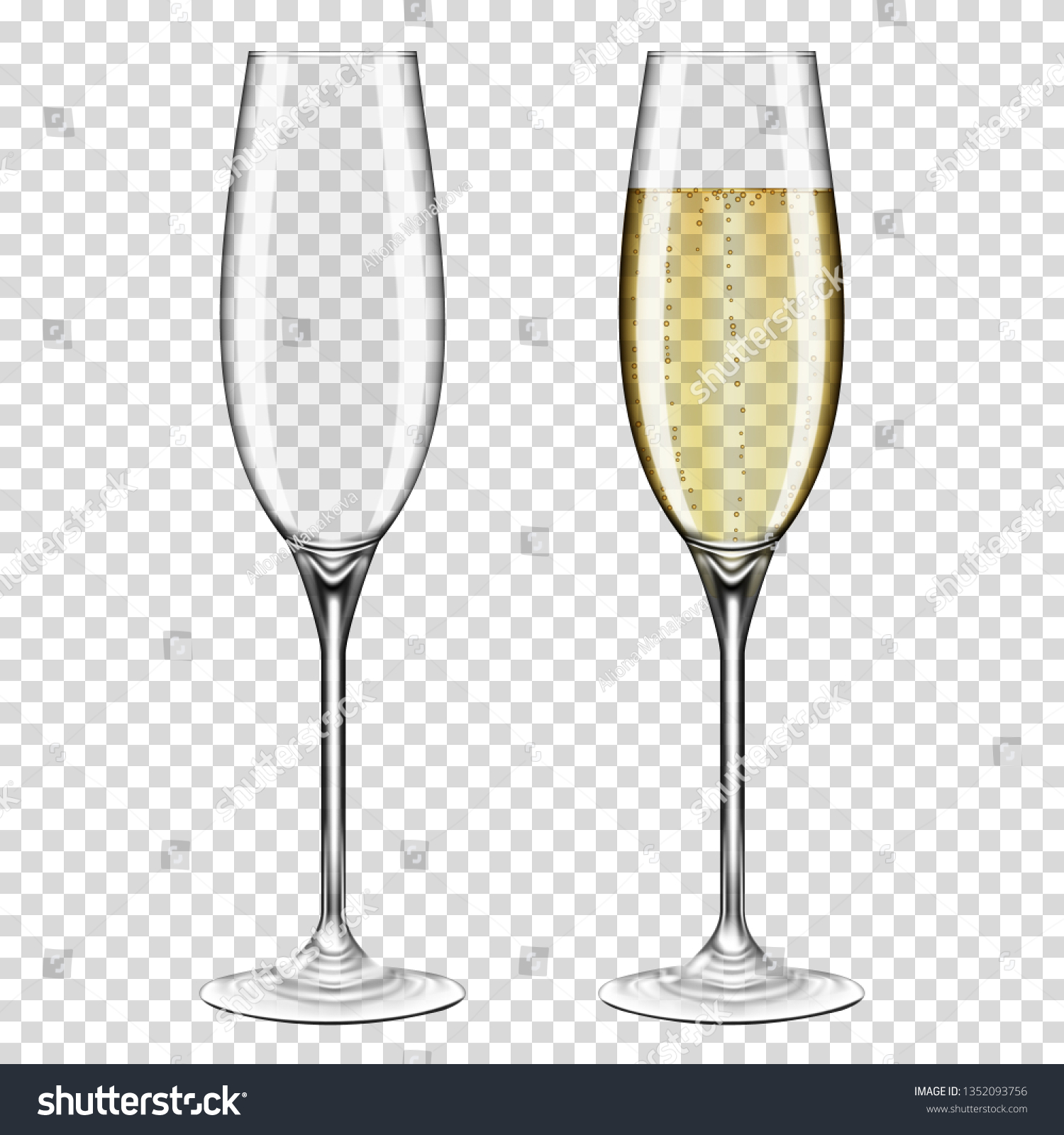 空のシャンパンとリアルな透明のワイングラスのセット 透明な背景に のベクター画像素材 ロイヤリティフリー