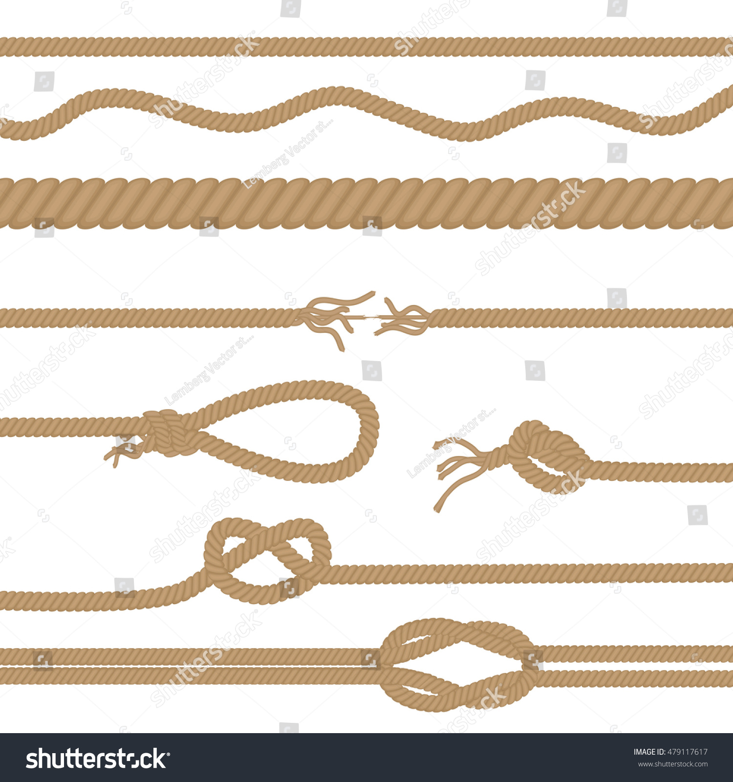 Set Realistic Vector Brown Ropes Knots Stock Vector (Royalty Free ...