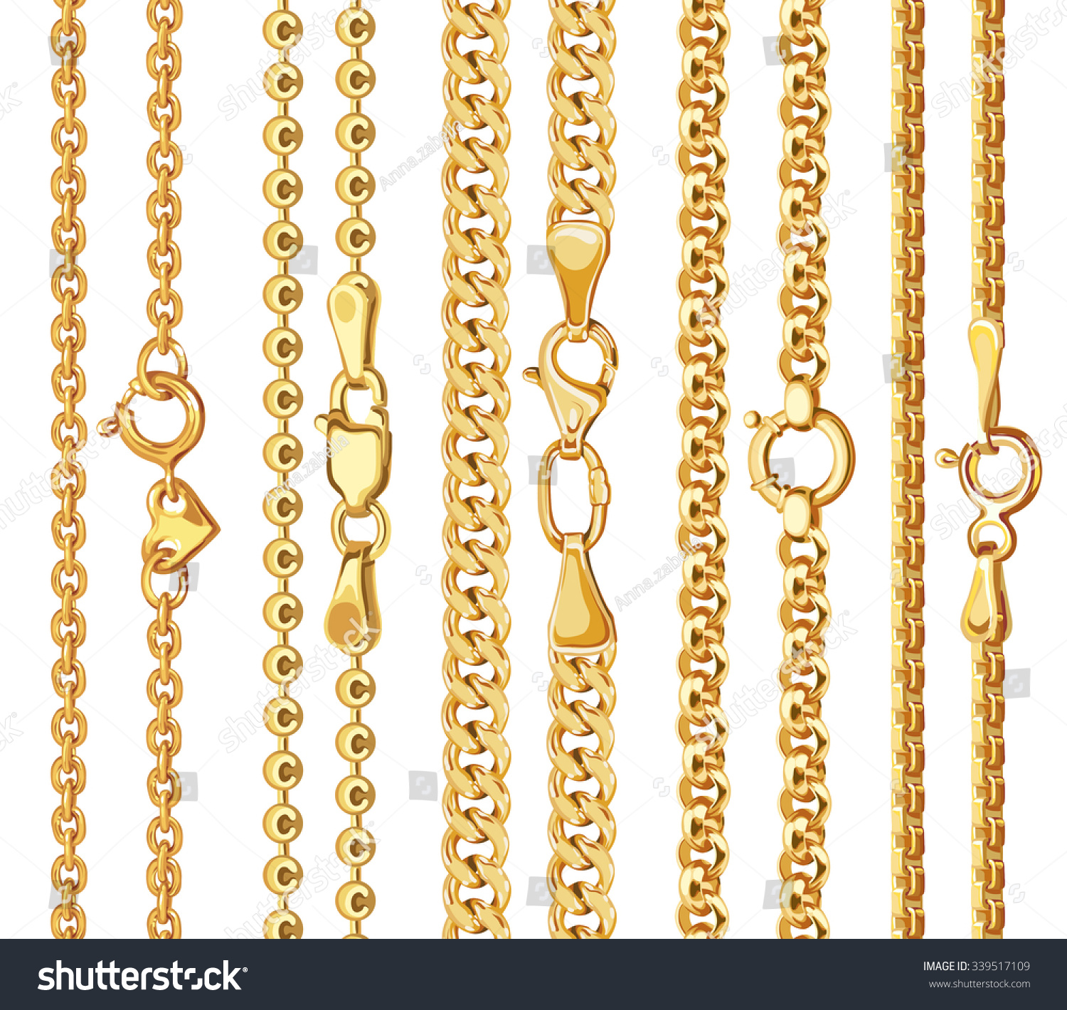 Set Realistic Vector Golden Chains Clasp Stock Vector 339517109 ...