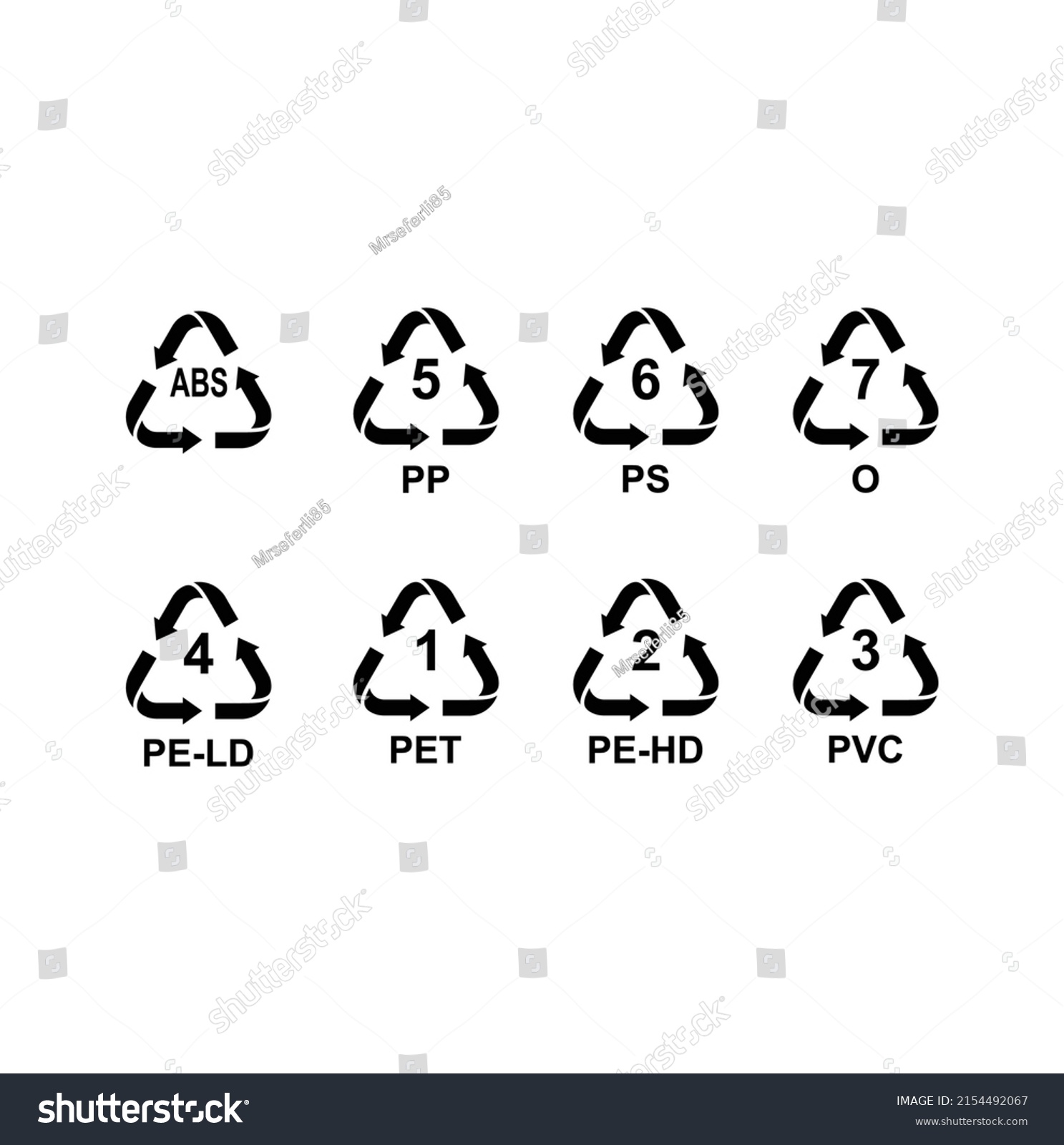 Set Recycling Symbols Plastic International Resin Stock Vector (Royalty ...