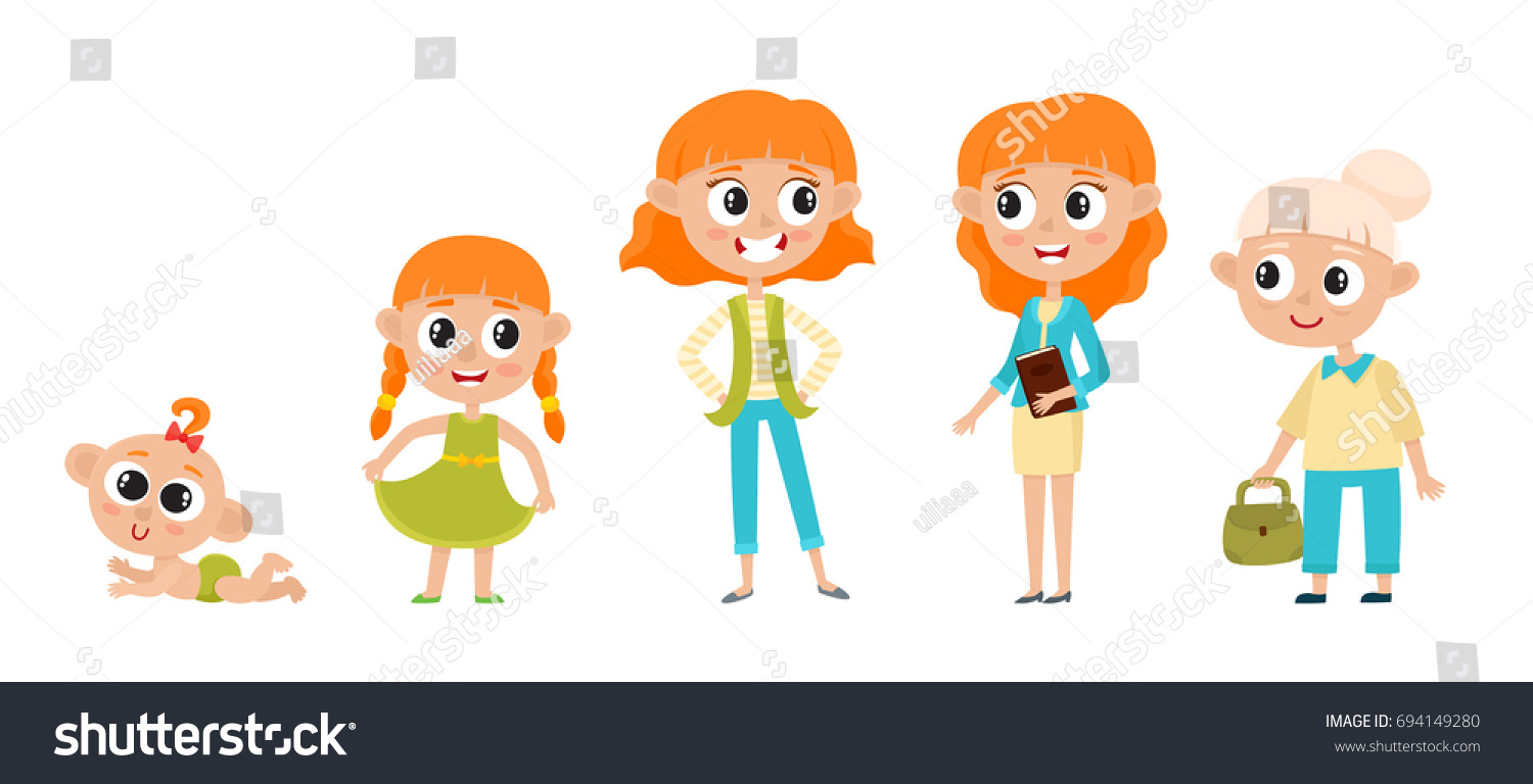 Set Red Haired Woman Cartoon Style Stock Vector Royalty Free