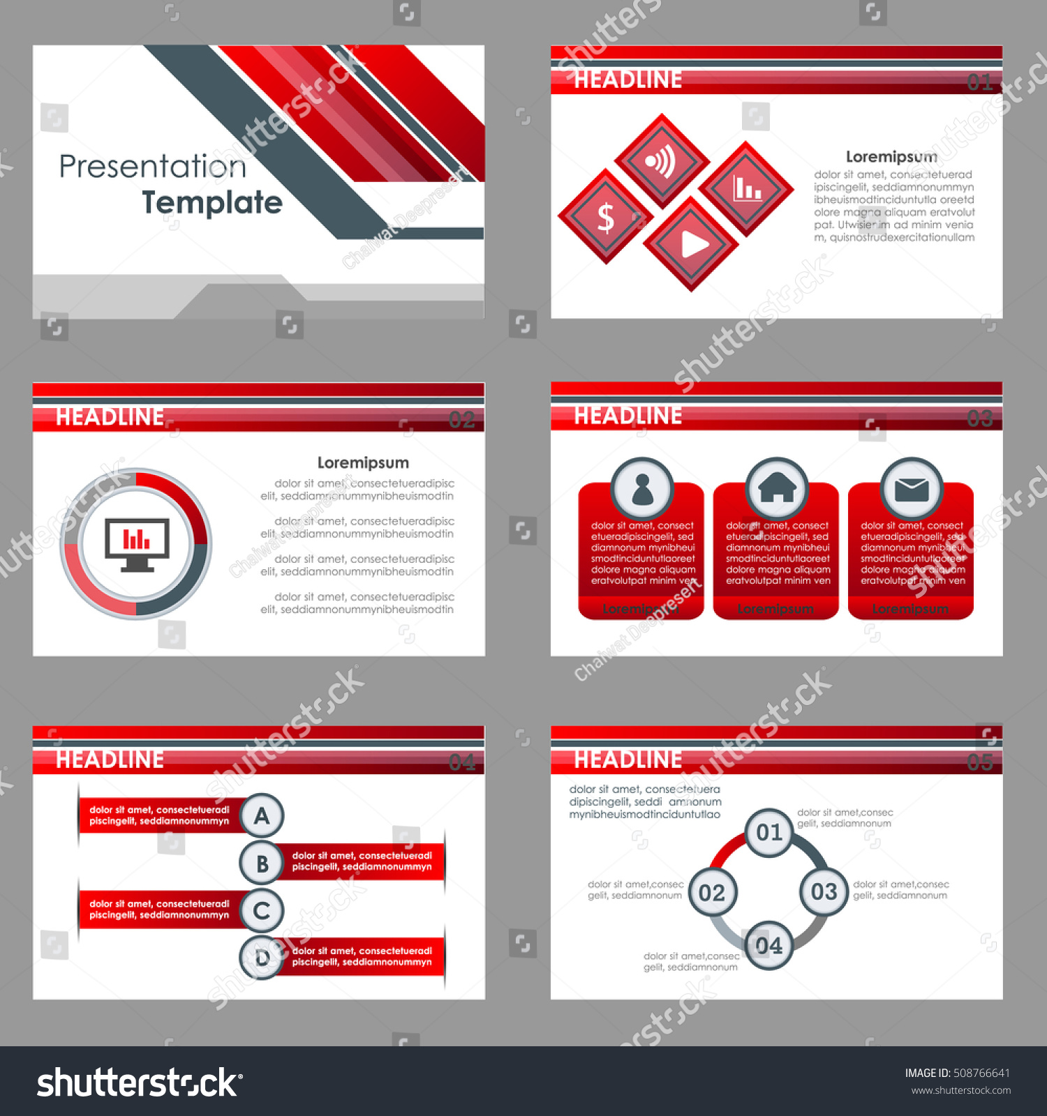 Set Red Infographic Elements Presentation Templates Stock Vector ...