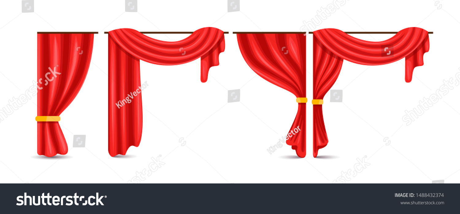 Set Red Luxury Silk Velvet Curtains Stock Vector Royalty Free