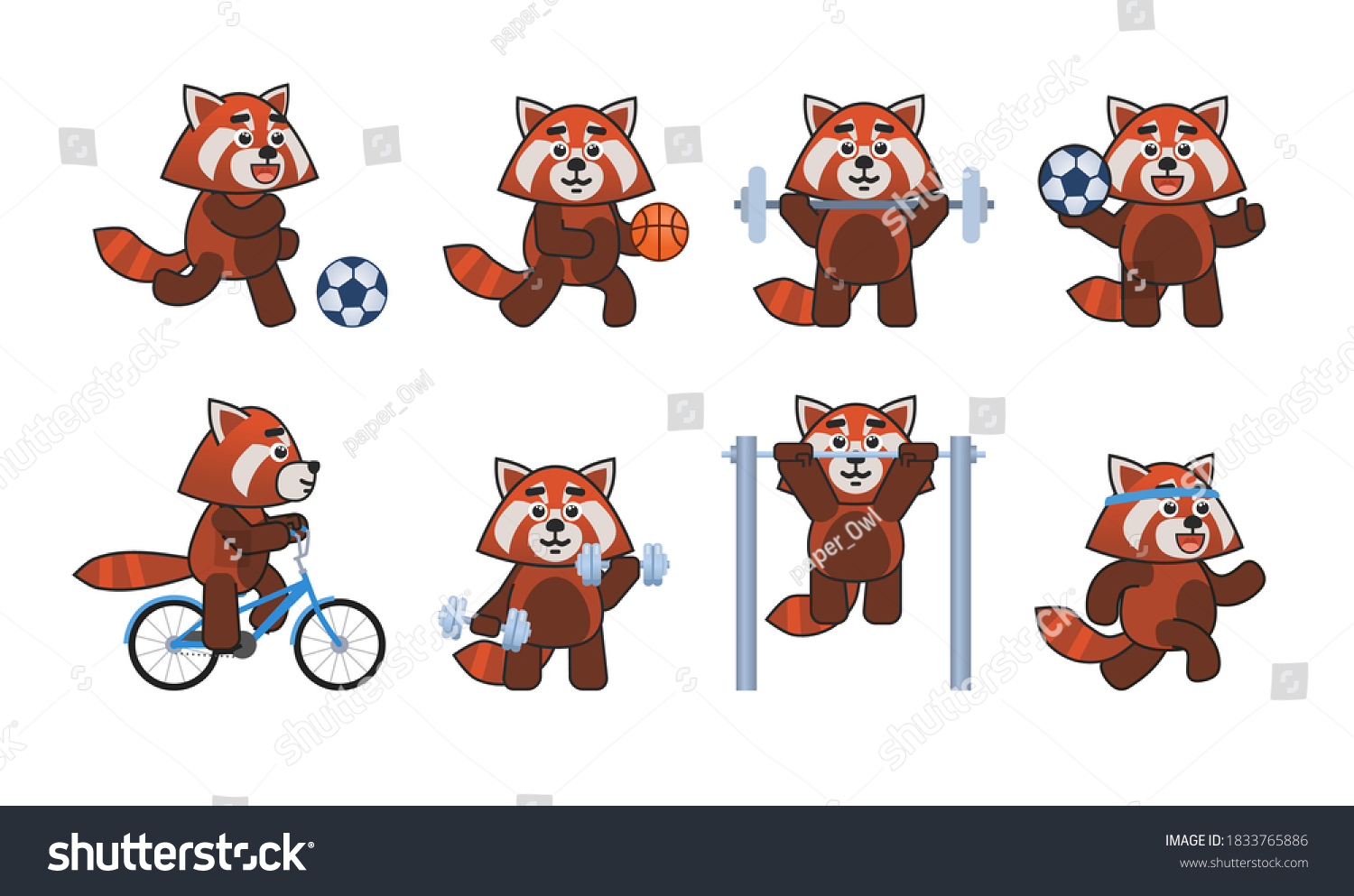 set-red-panda-characters-doing-various-stock-vector-royalty-free