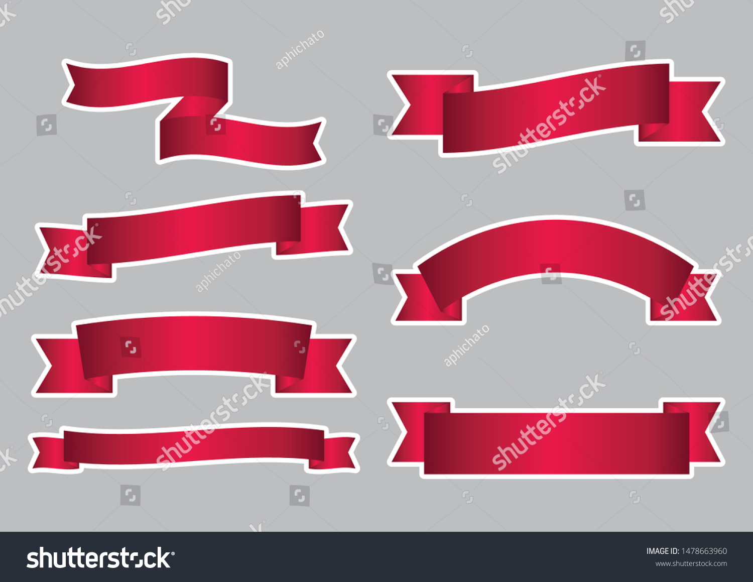 SVG of set of red ribbon banner icon with white stroke,ribbon vector banner, on gray background, Illustration set of red tape  svg