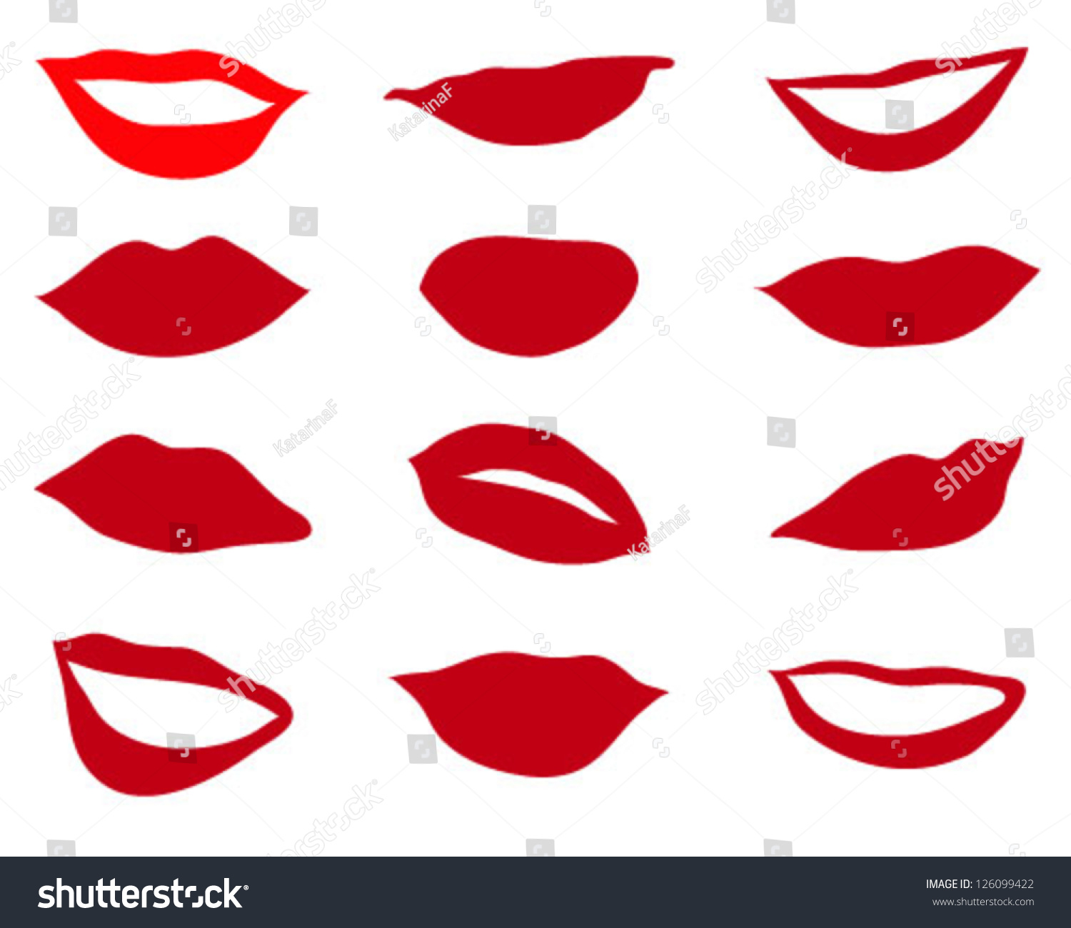 Set Red Silhouettes Lips 2vector Stock Vector 126099422 - Shutterstock