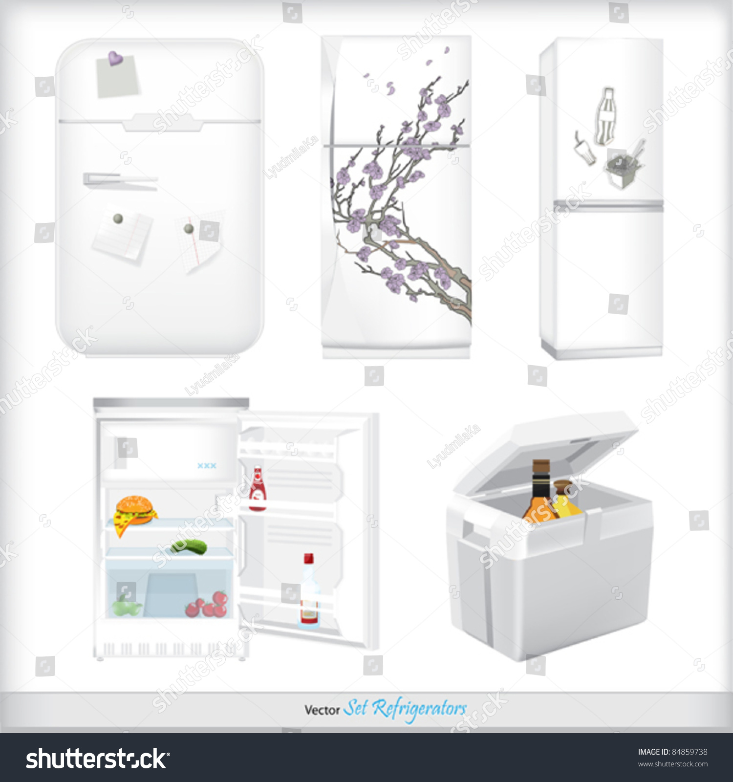 SVG of Set of refrigerators with labels and products svg