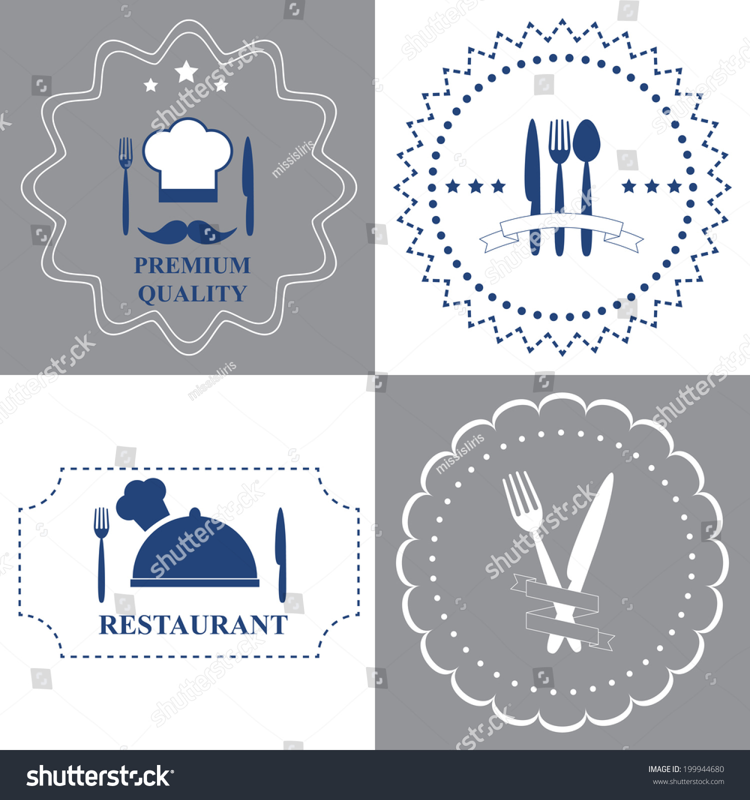 Set Restaurant Badges Kitchen Cutlery Equipment Stock Vector (Royalty ...