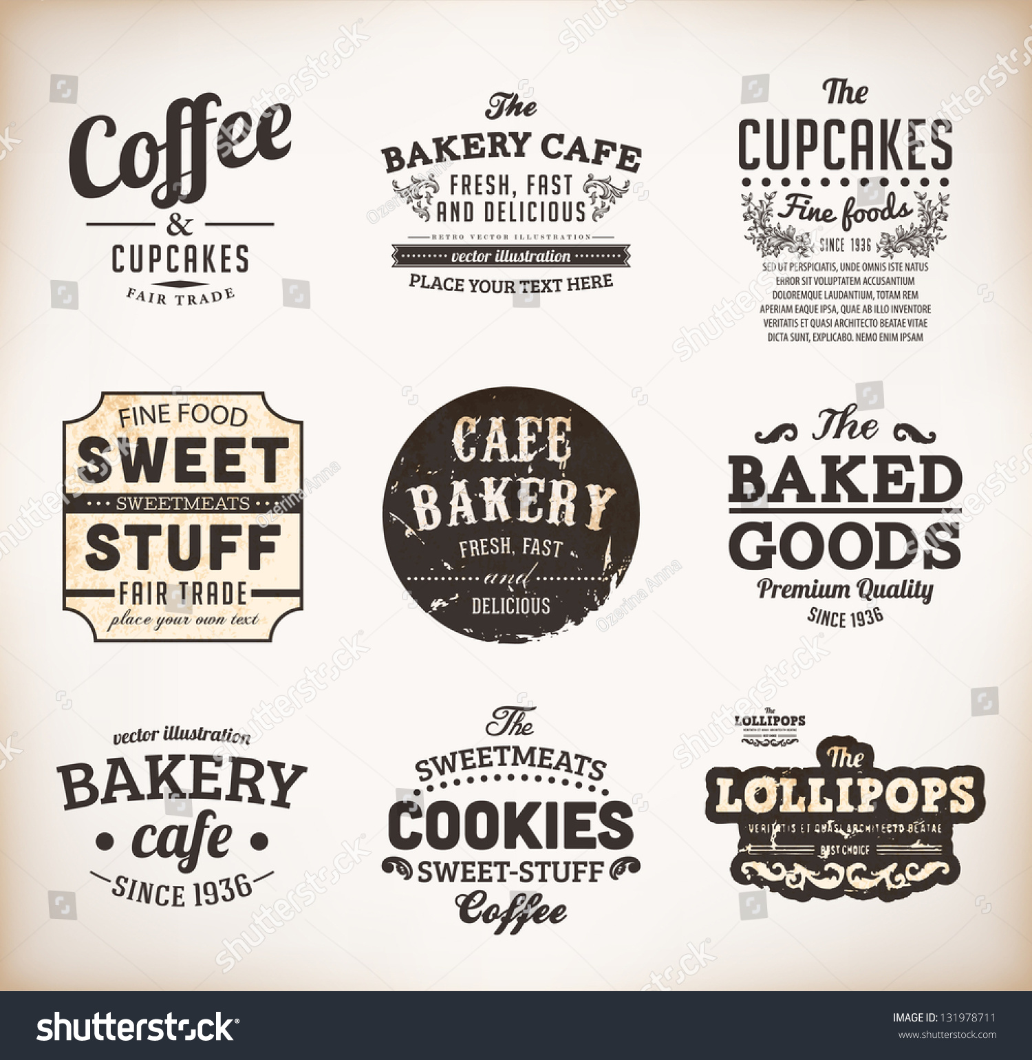 Set Retro Bakery Labels Ribbons Cards Stock Vector 131978711 - Shutterstock