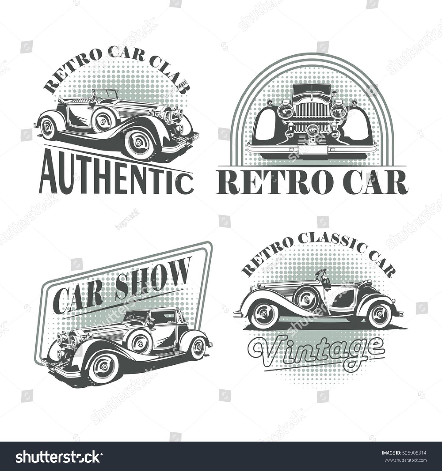 Set Retro Car Emblems Icons Isolated