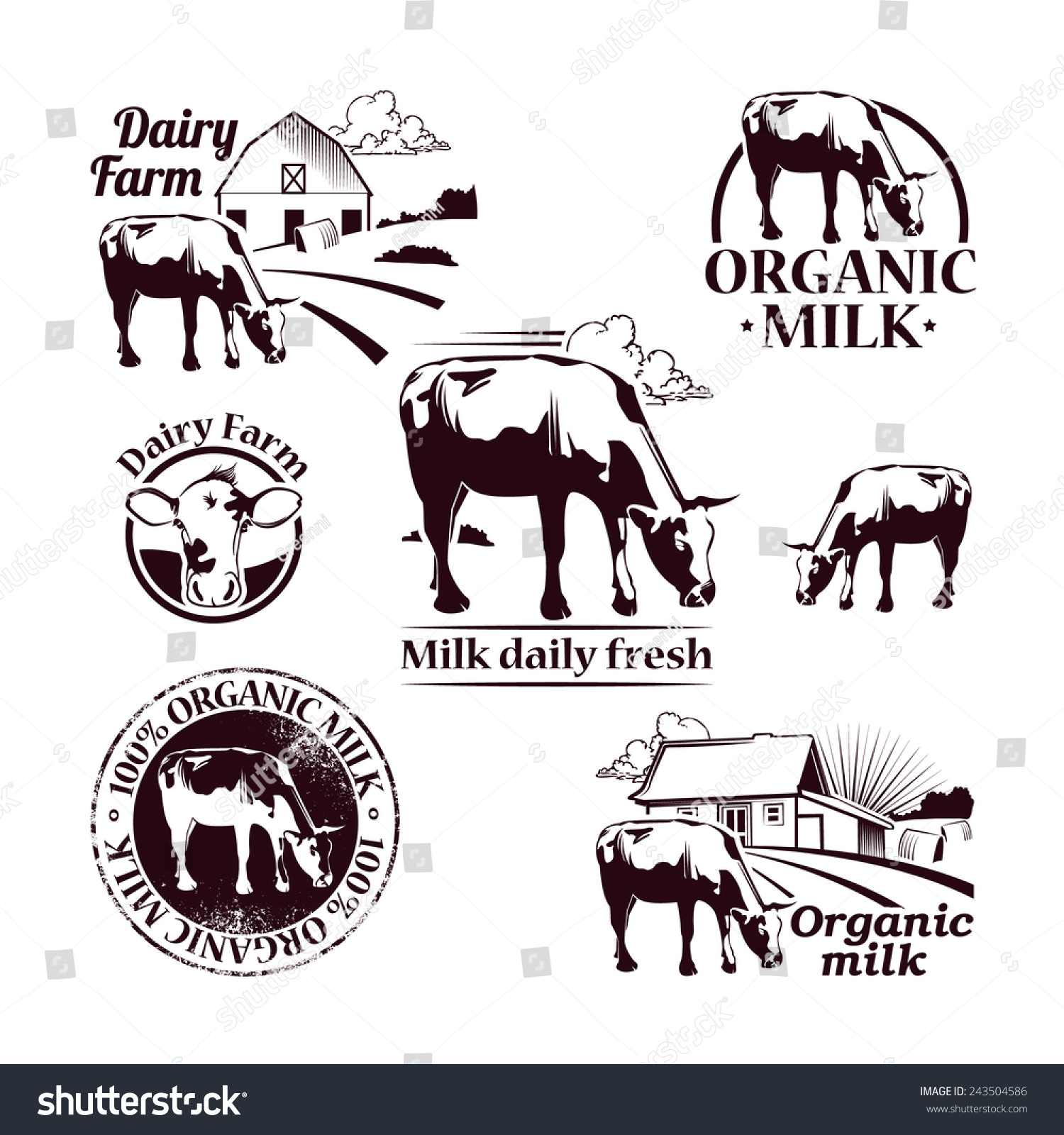 Set Retro Farm Vector Icons Depicting Stock Vector (Royalty Free ...