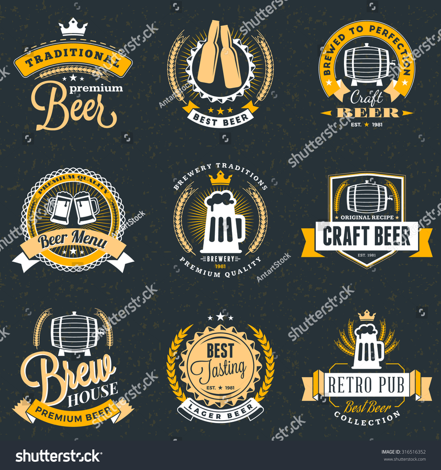 Set Retro Vintage Beer Badges Labels Stock Vector (Royalty Free) 316516352