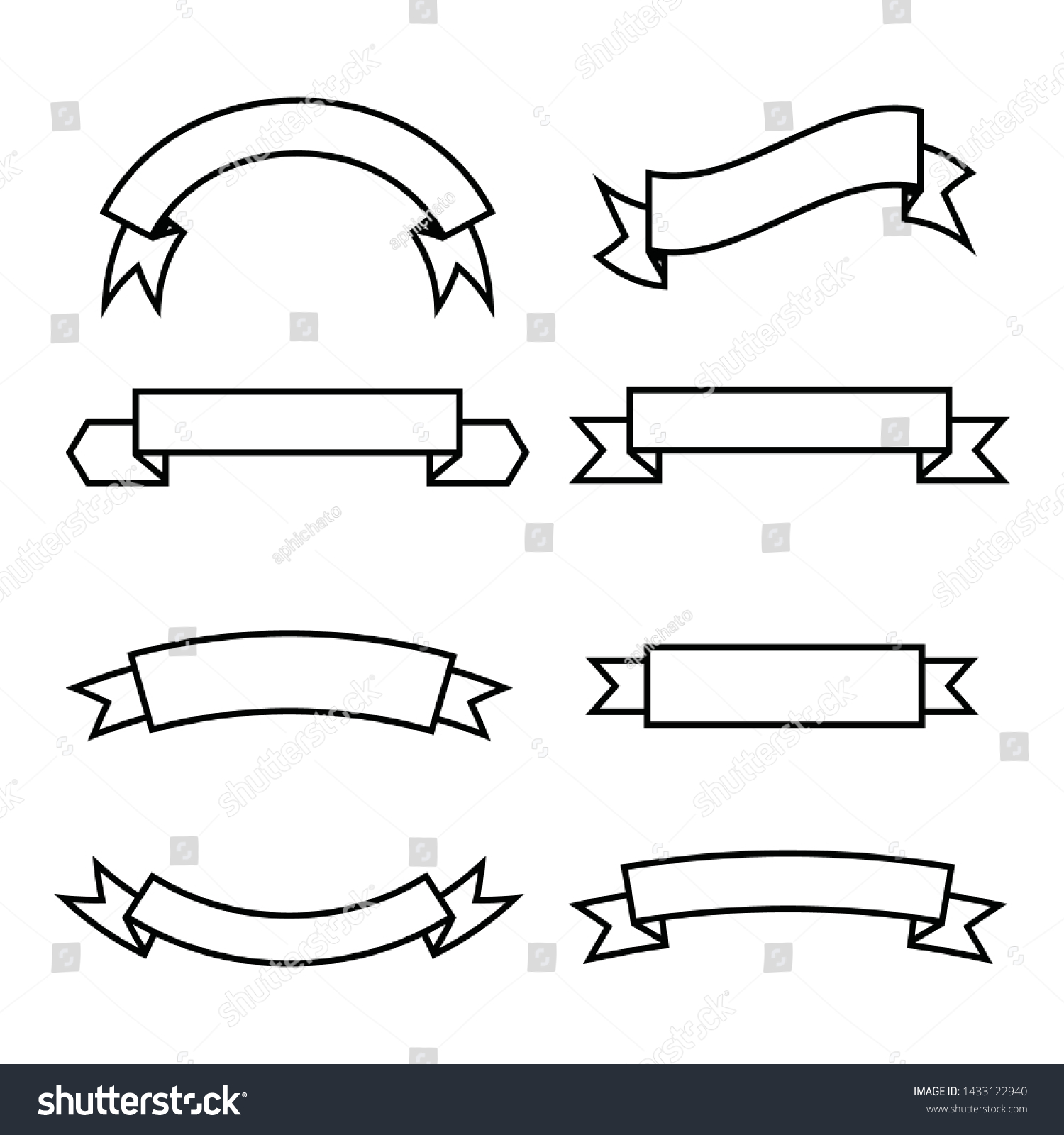 SVG of set of ribbon banner,ribbon banner vector,ribbon banner outline style,on white background svg
