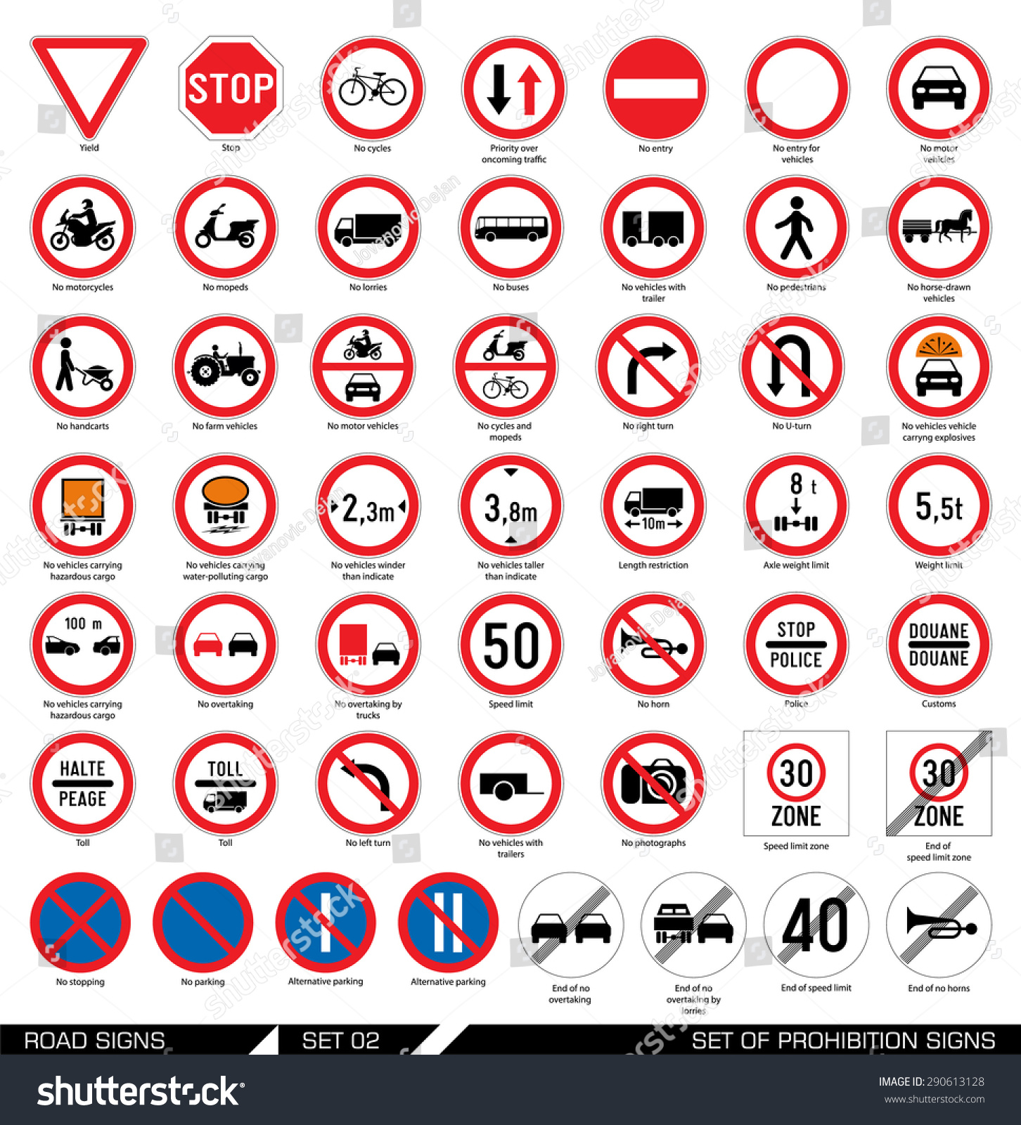 道路標識のセット 強制および禁止の交通標識の収集 ベクターイラスト のベクター画像素材 ロイヤリティフリー