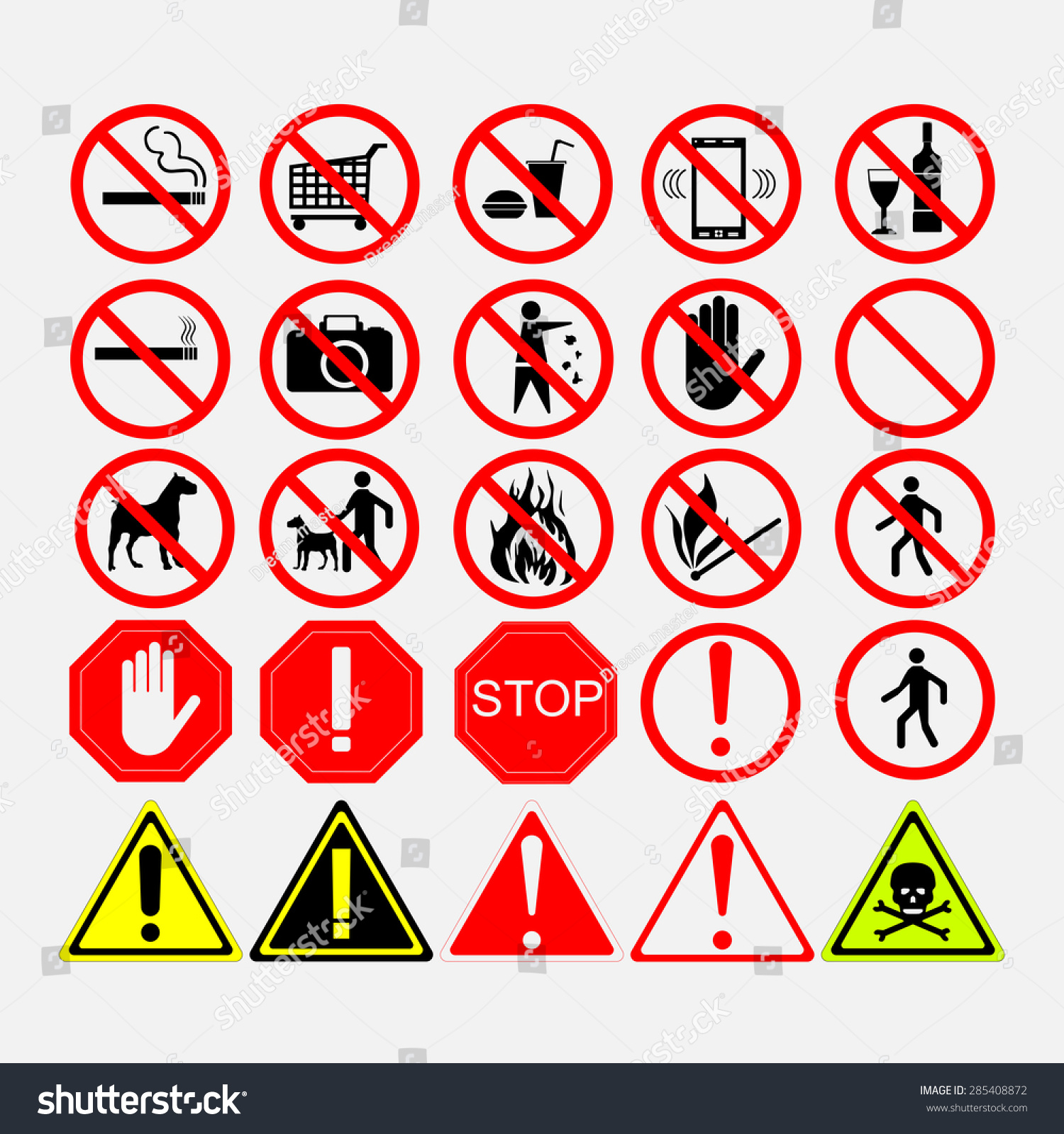 Set Road Signs Warning Prohibiting European Stock Vector 285408872 ...