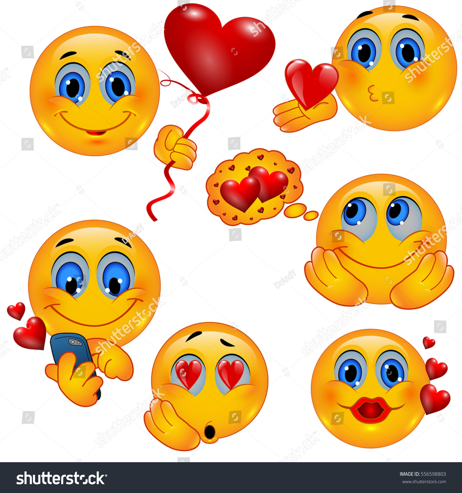 Set Romantic 3d Smiley Faces Sweet Stock Vector (Royalty Free ...